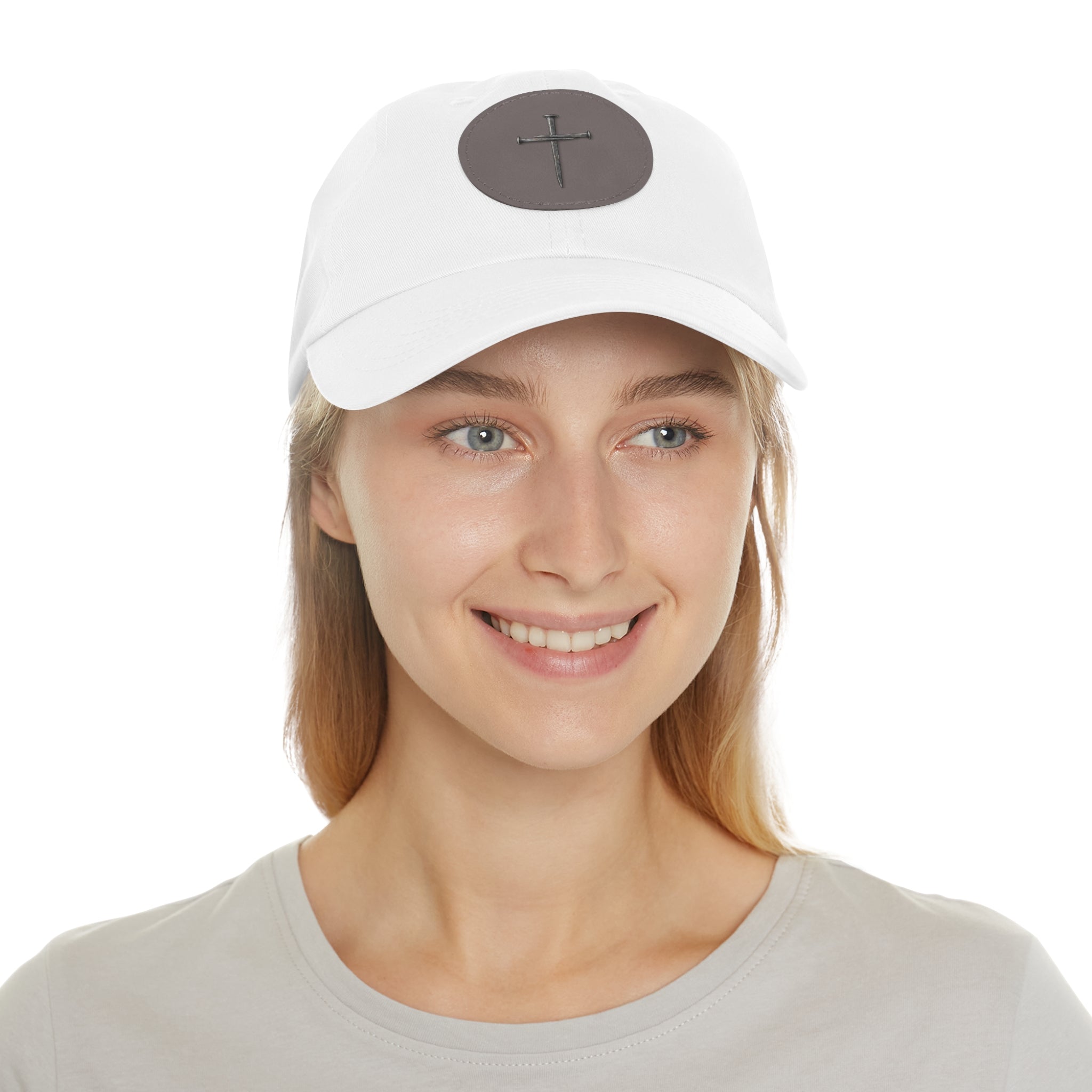 Embroidered Cross Leather Patch Dad Hat — Minimal Christian Baseball Cap