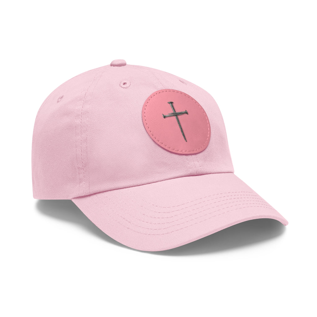 Embroidered Cross Leather Patch Dad Hat — Minimal Christian Baseball Cap