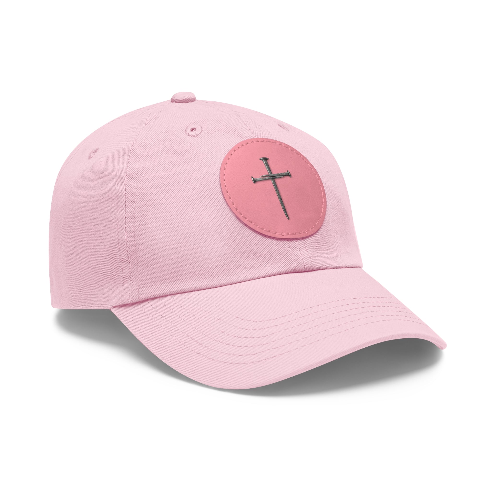 Embroidered Cross Leather Patch Dad Hat — Minimal Christian Baseball Cap
