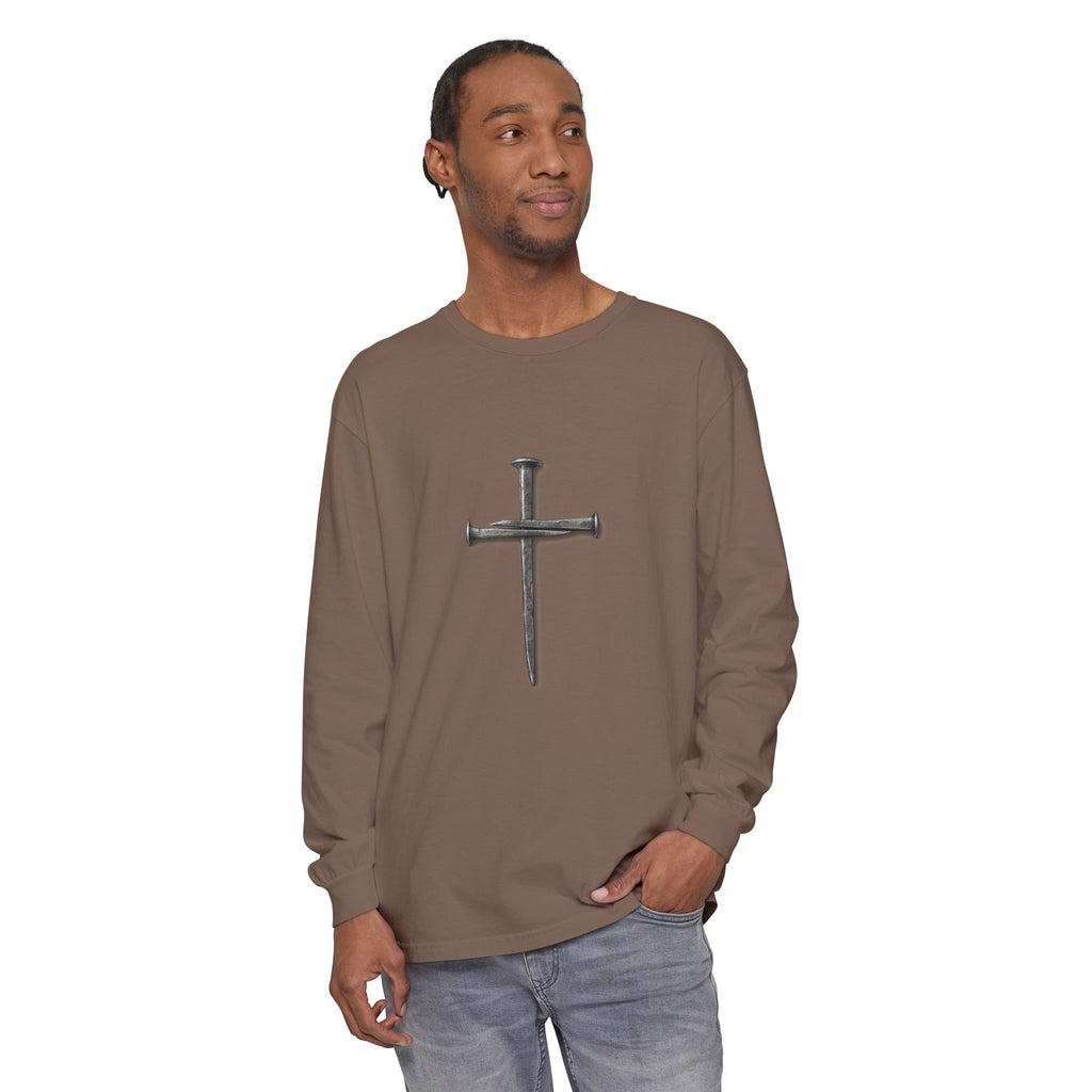 Nail Cross Long Sleeve Tee — Minimal Christian Faith Shirt