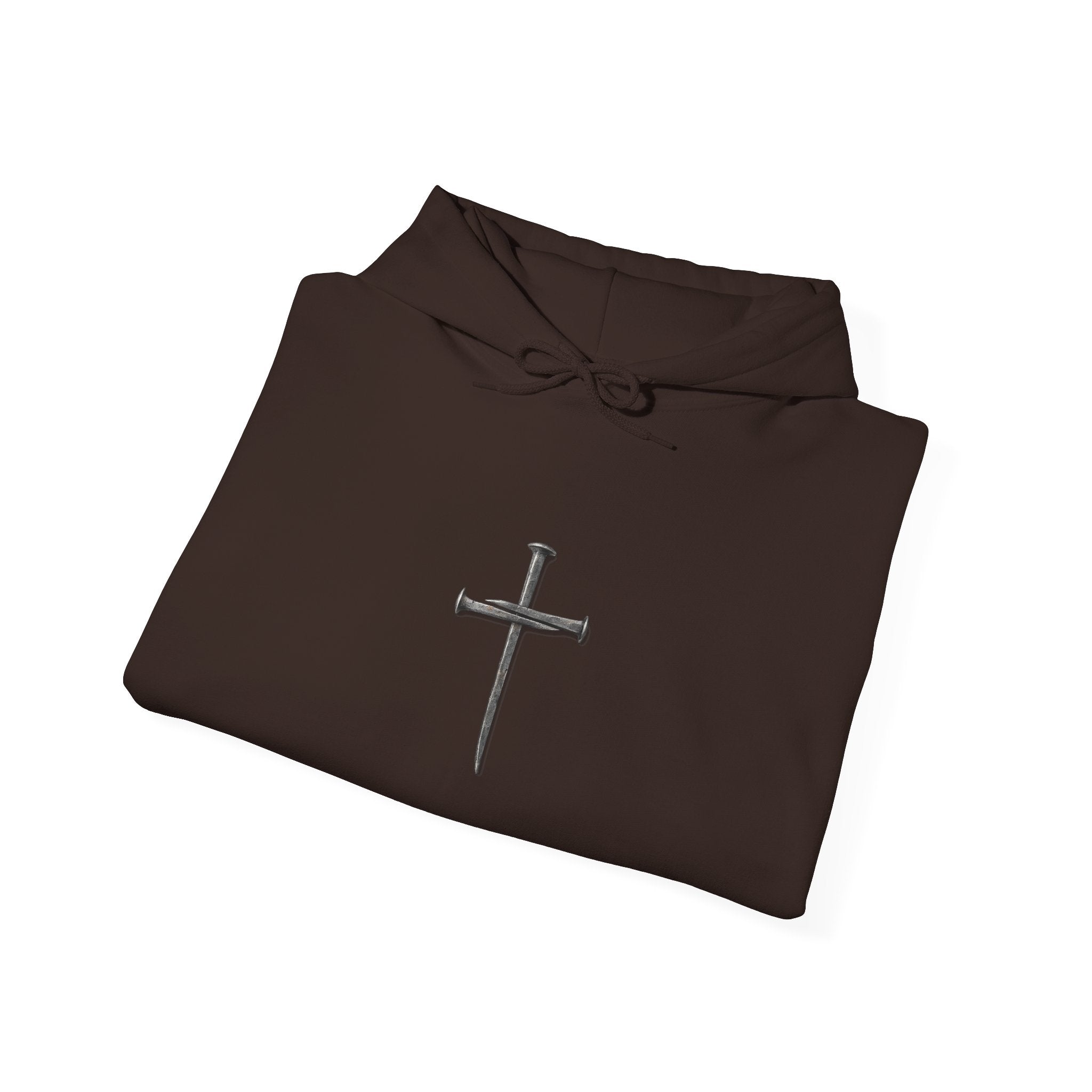 Minimal Cross Hoodie — Small Distressed Christian Cross Pullover