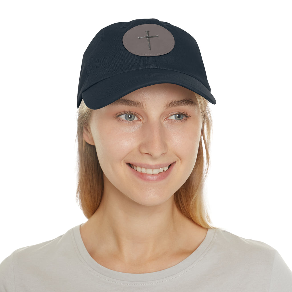 Embroidered Cross Leather Patch Dad Hat — Minimal Christian Baseball Cap
