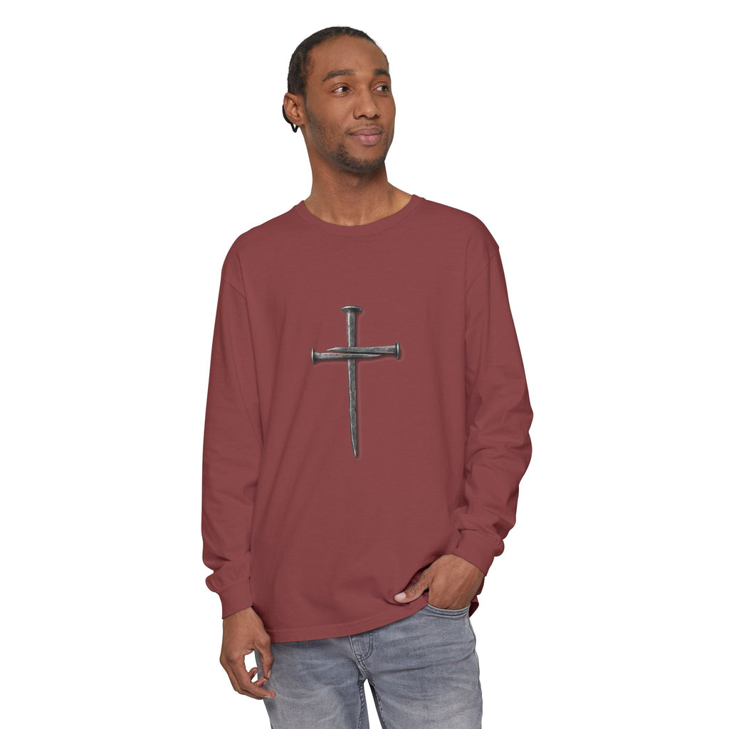 Nail Cross Long Sleeve Tee — Minimal Christian Faith Shirt