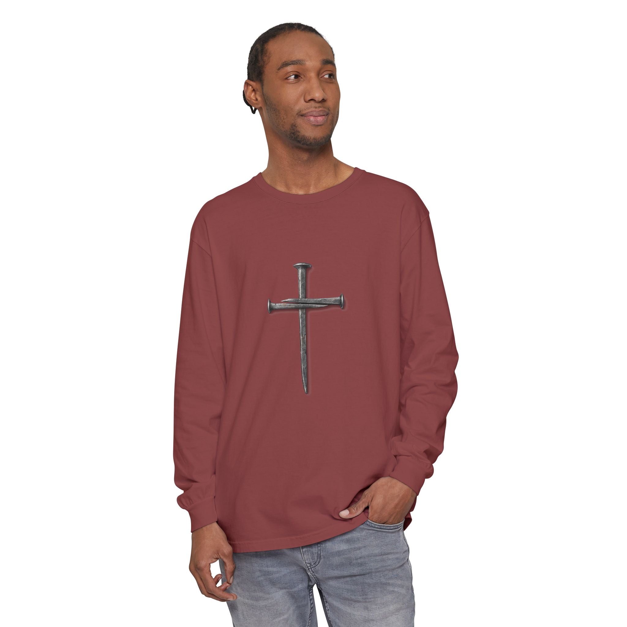 Nail Cross Long Sleeve Tee — Minimal Christian Faith Shirt