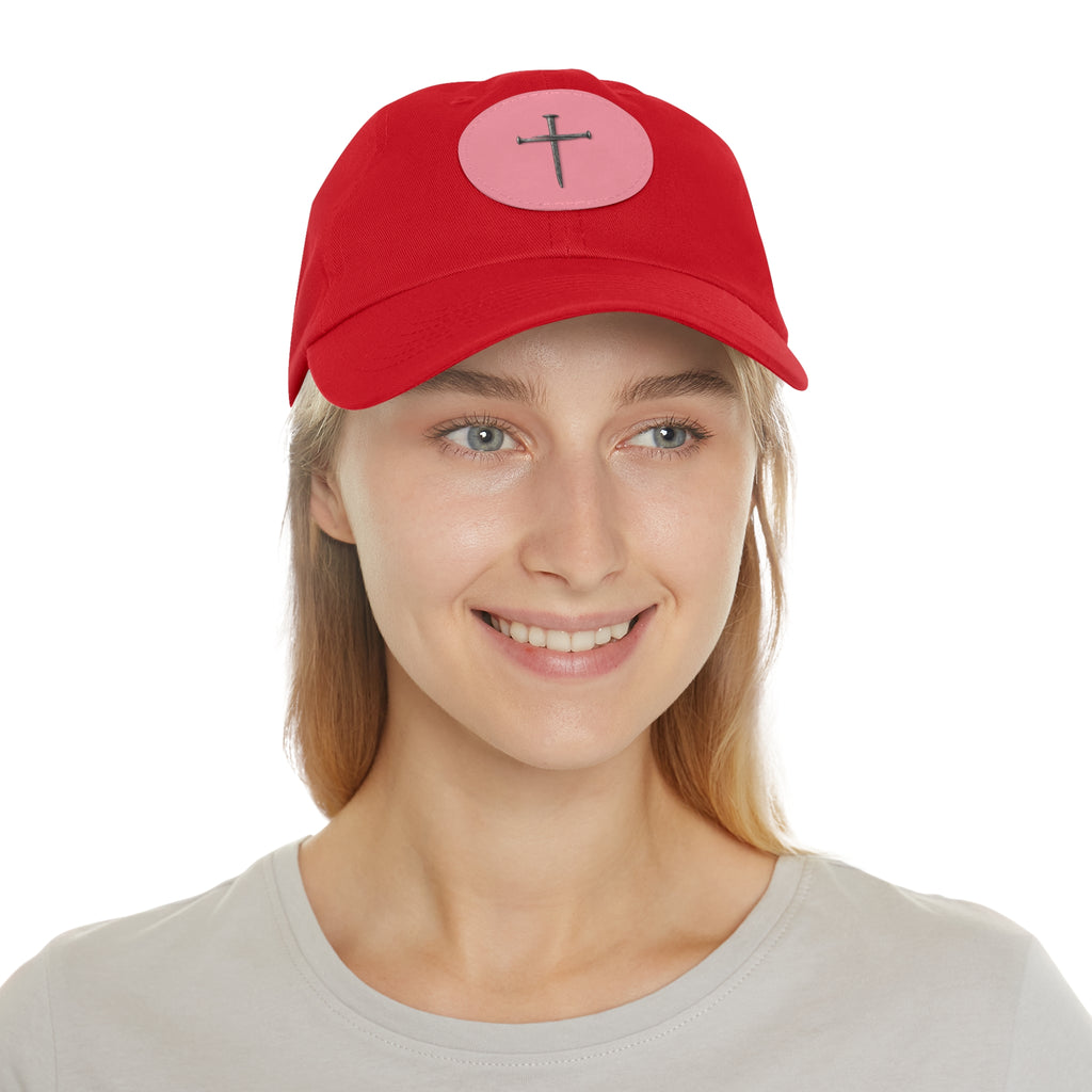 Embroidered Cross Leather Patch Dad Hat — Minimal Christian Baseball Cap