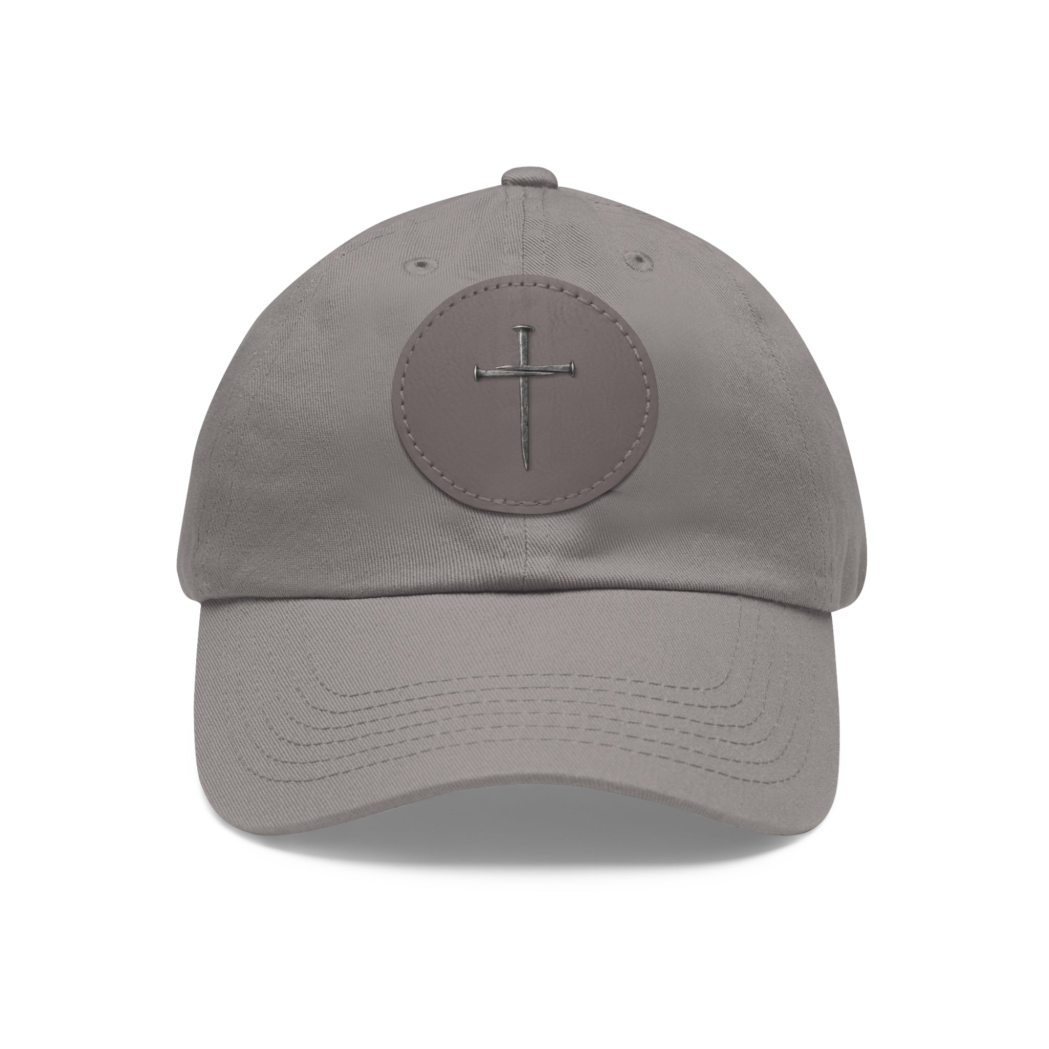 Embroidered Cross Leather Patch Dad Hat — Minimal Christian Baseball Cap