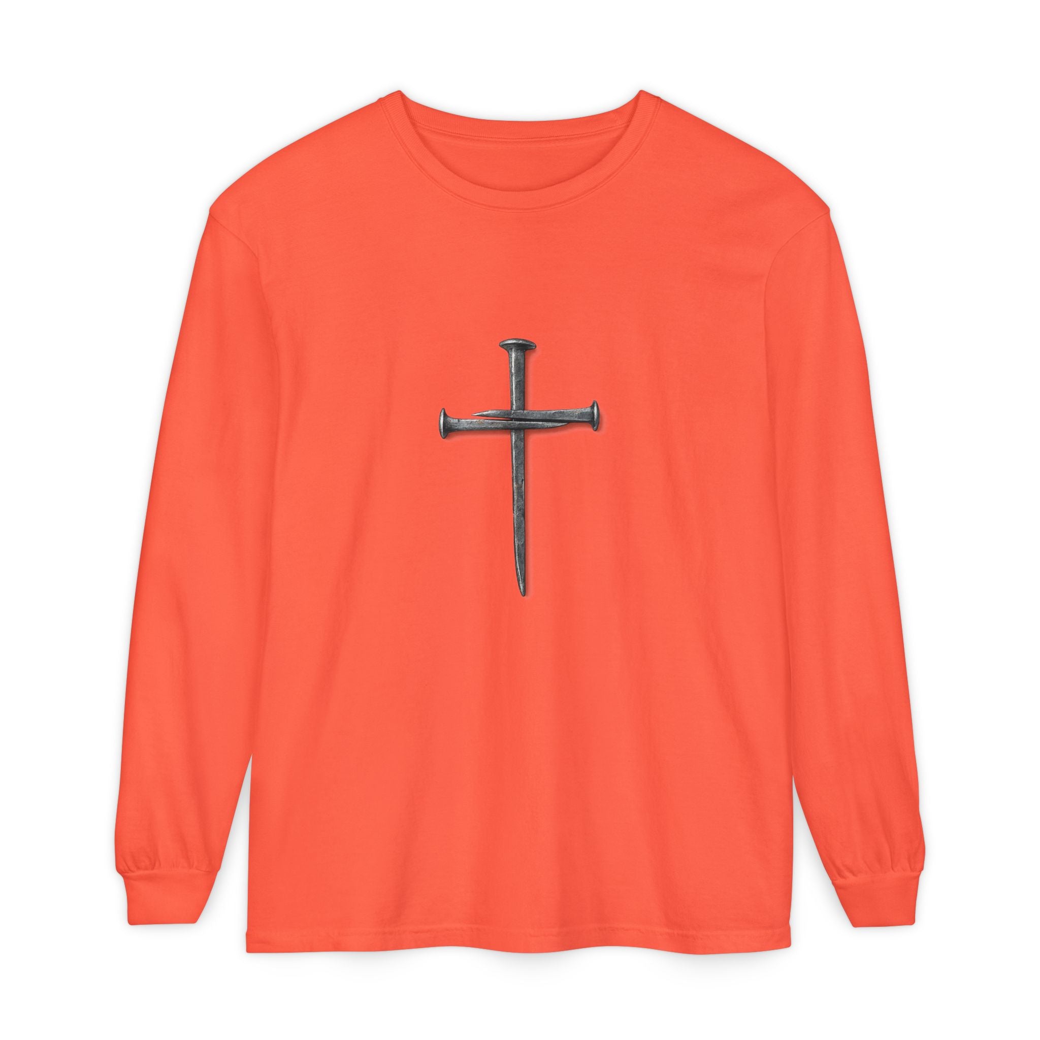 Nail Cross Long Sleeve Tee — Minimal Christian Faith Shirt