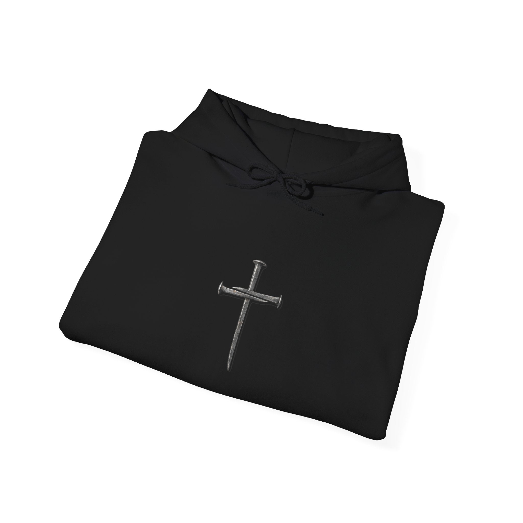 Minimal Cross Hoodie — Small Distressed Christian Cross Pullover