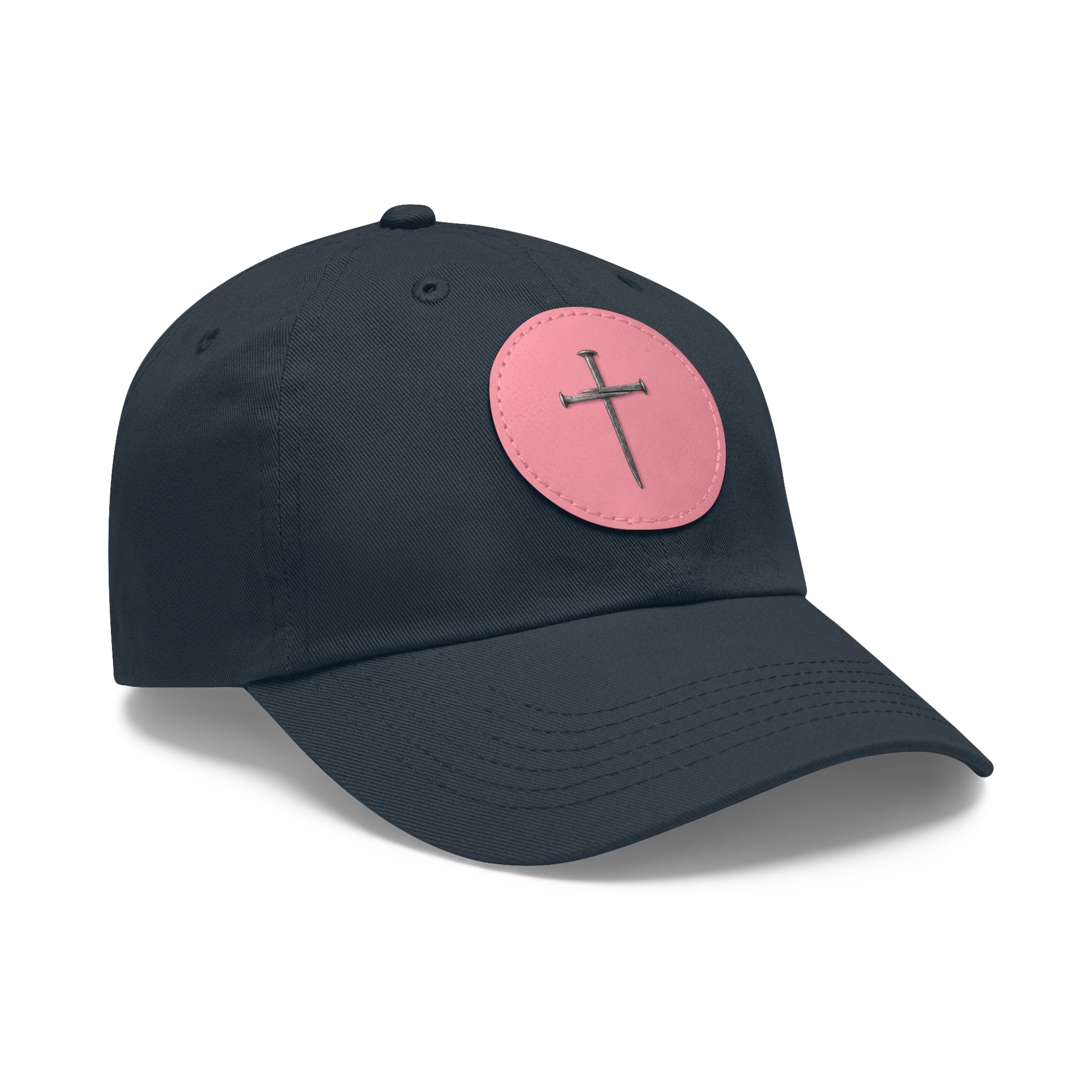 Embroidered Cross Leather Patch Dad Hat — Minimal Christian Baseball Cap