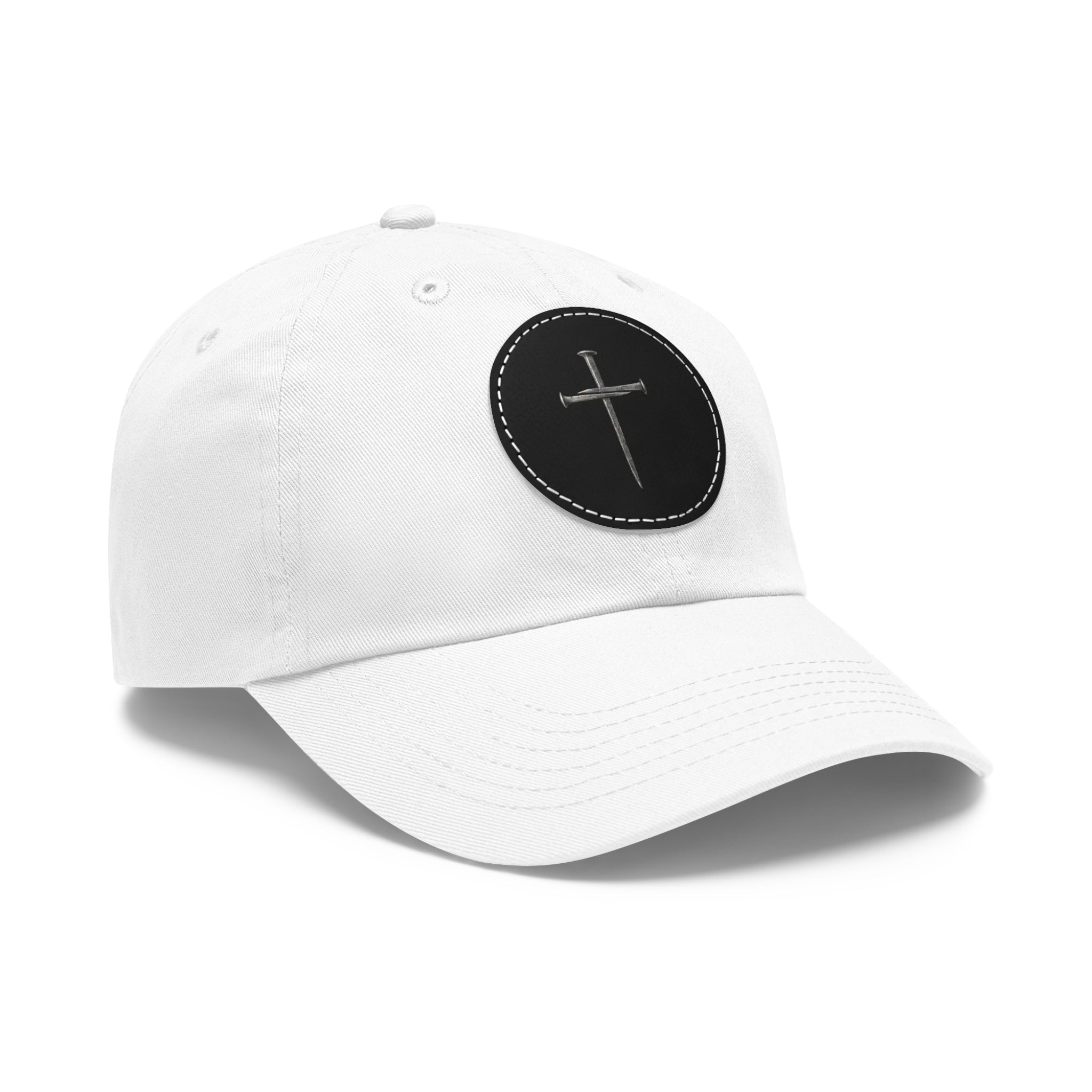 Embroidered Cross Leather Patch Dad Hat — Minimal Christian Baseball Cap