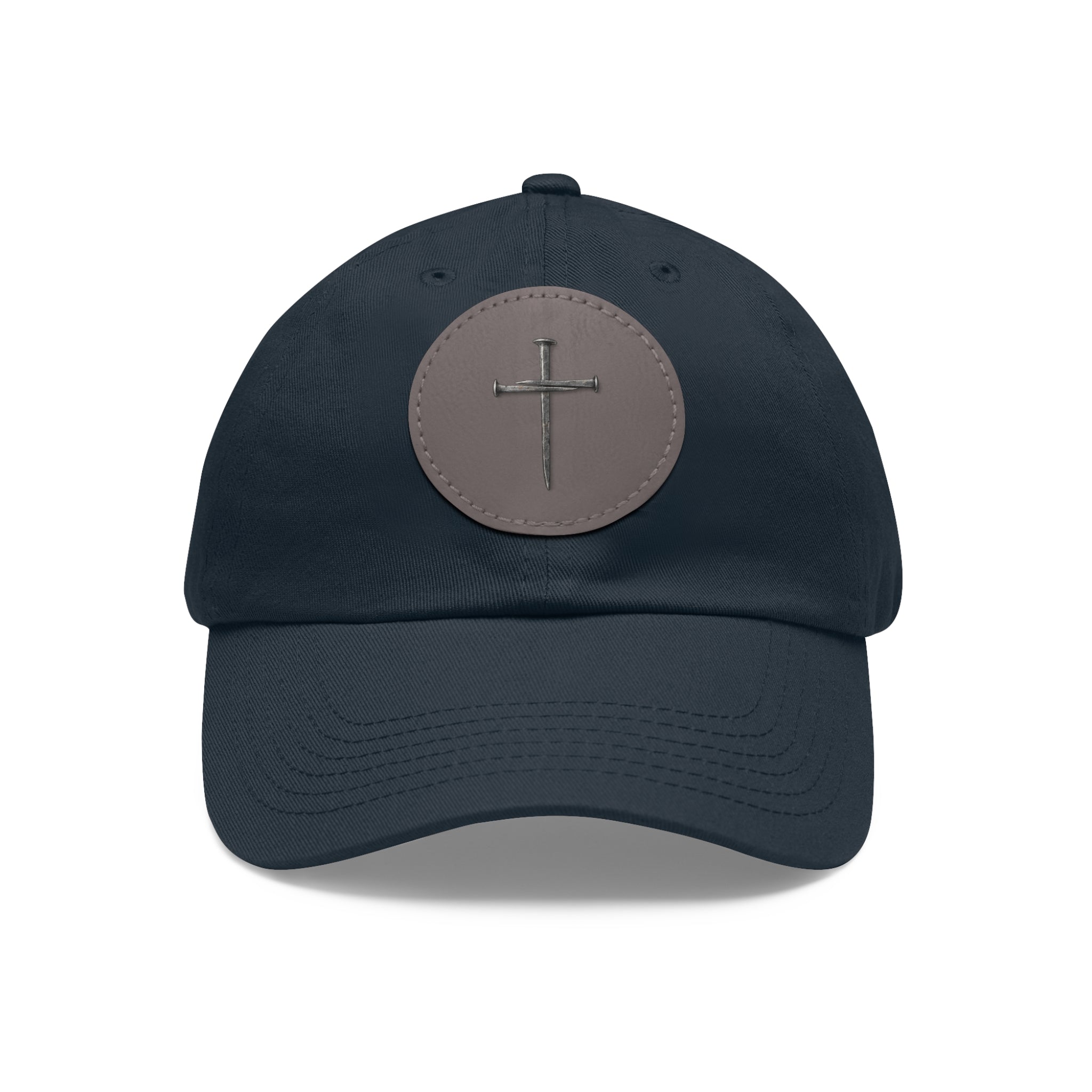 Embroidered Cross Leather Patch Dad Hat — Minimal Christian Baseball Cap