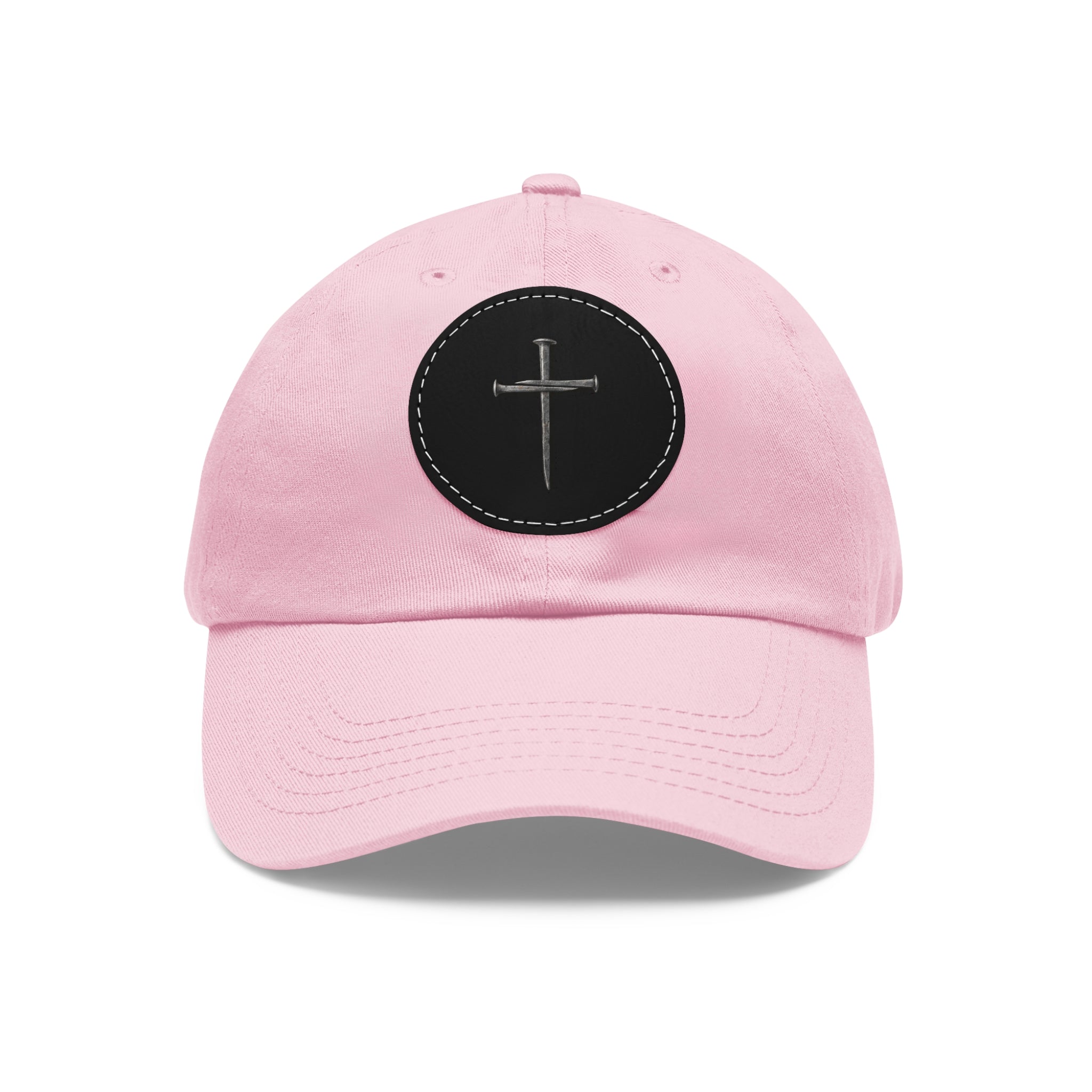 Embroidered Cross Leather Patch Dad Hat — Minimal Christian Baseball Cap