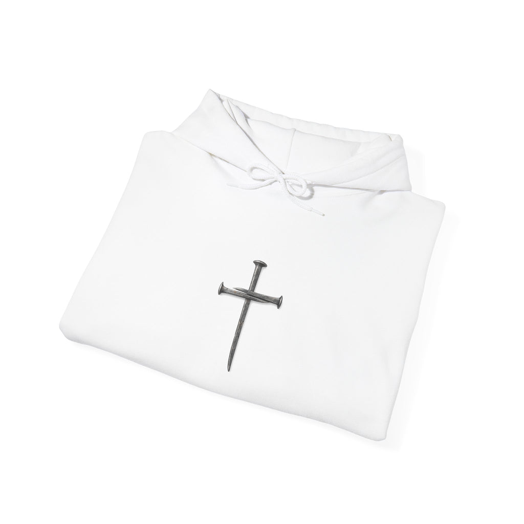 Minimal Cross Hoodie — Small Distressed Christian Cross Pullover