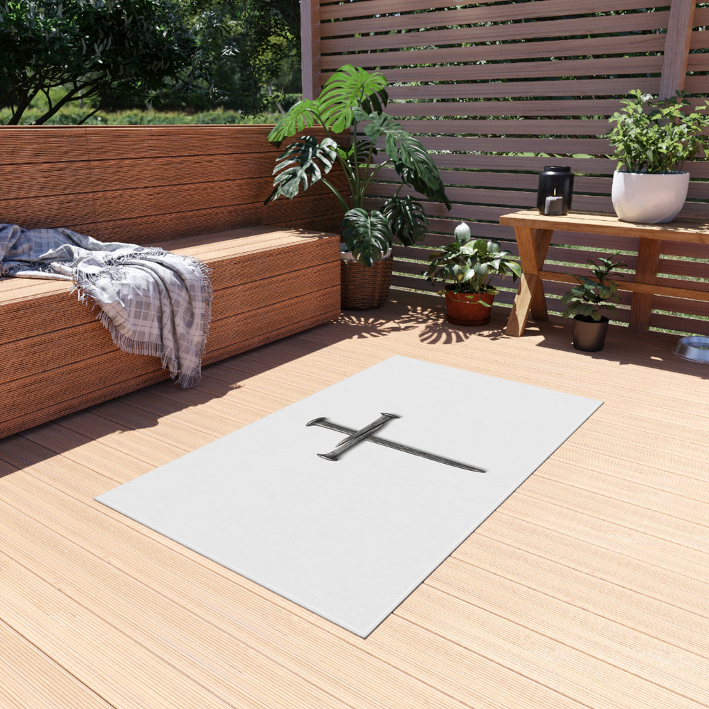 Nail Cross Outdoor Rug — Minimal Christian Patio Mat