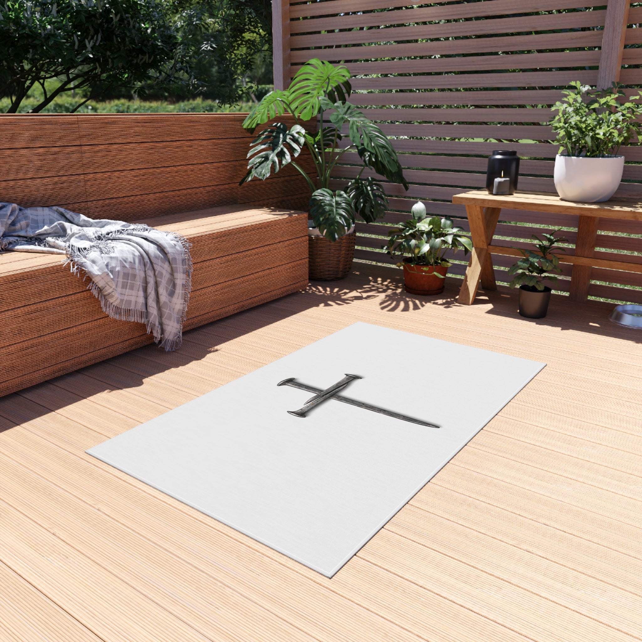 Nail Cross Outdoor Rug — Minimal Christian Patio Mat