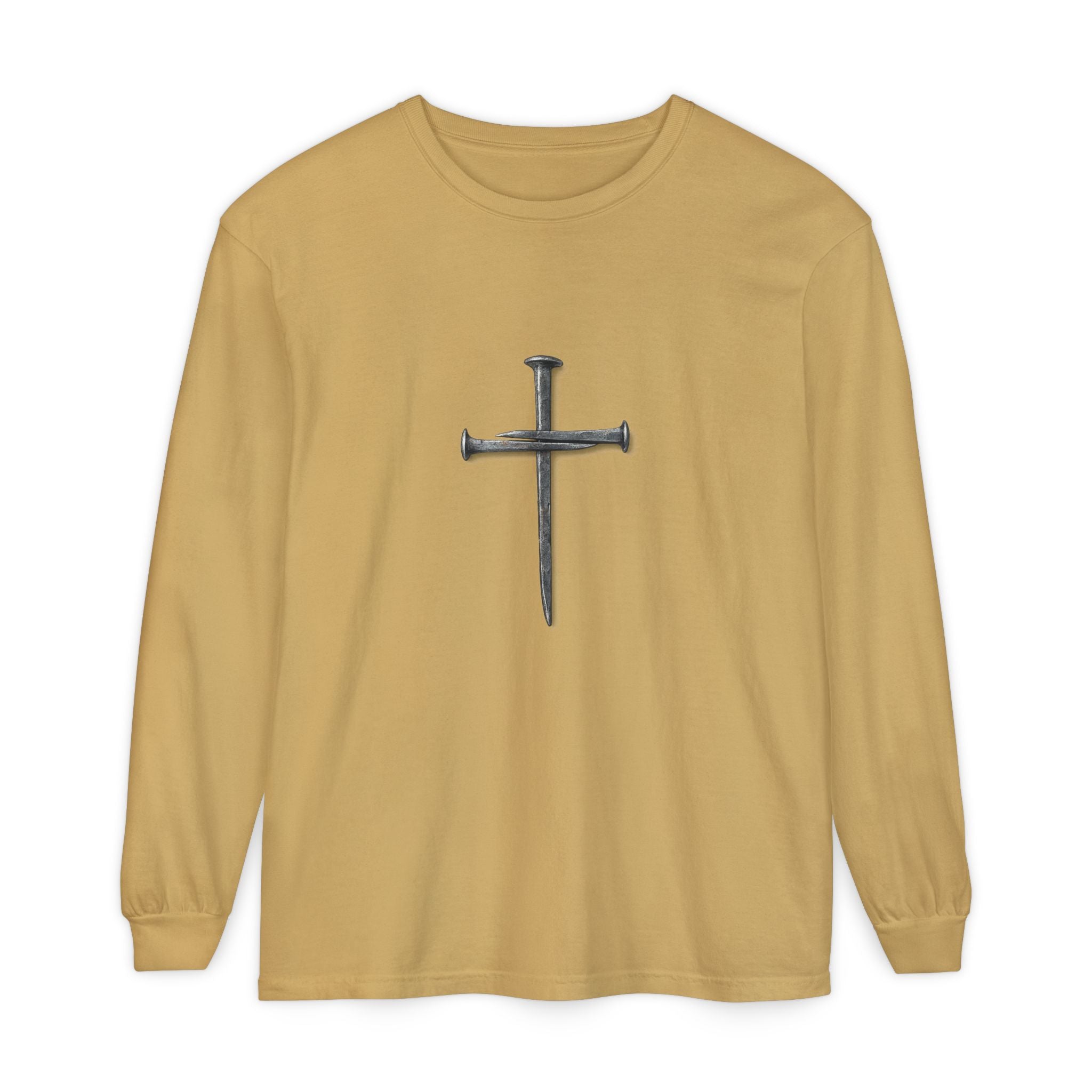 Nail Cross Long Sleeve Tee — Minimal Christian Faith Shirt