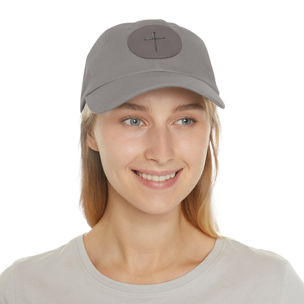 Embroidered Cross Leather Patch Dad Hat — Minimal Christian Baseball Cap