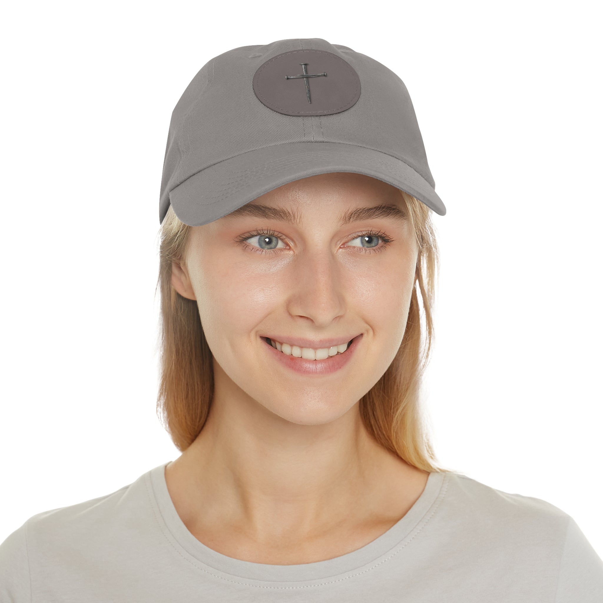 Embroidered Cross Leather Patch Dad Hat — Minimal Christian Baseball Cap