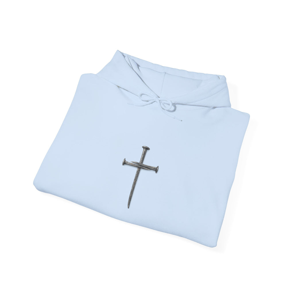 Minimal Cross Hoodie — Small Distressed Christian Cross Pullover