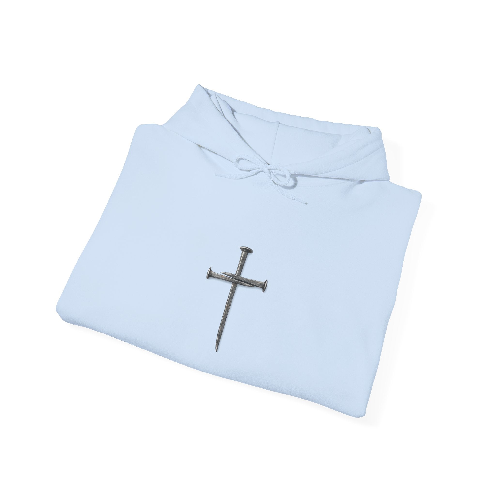 Minimal Cross Hoodie — Small Distressed Christian Cross Pullover