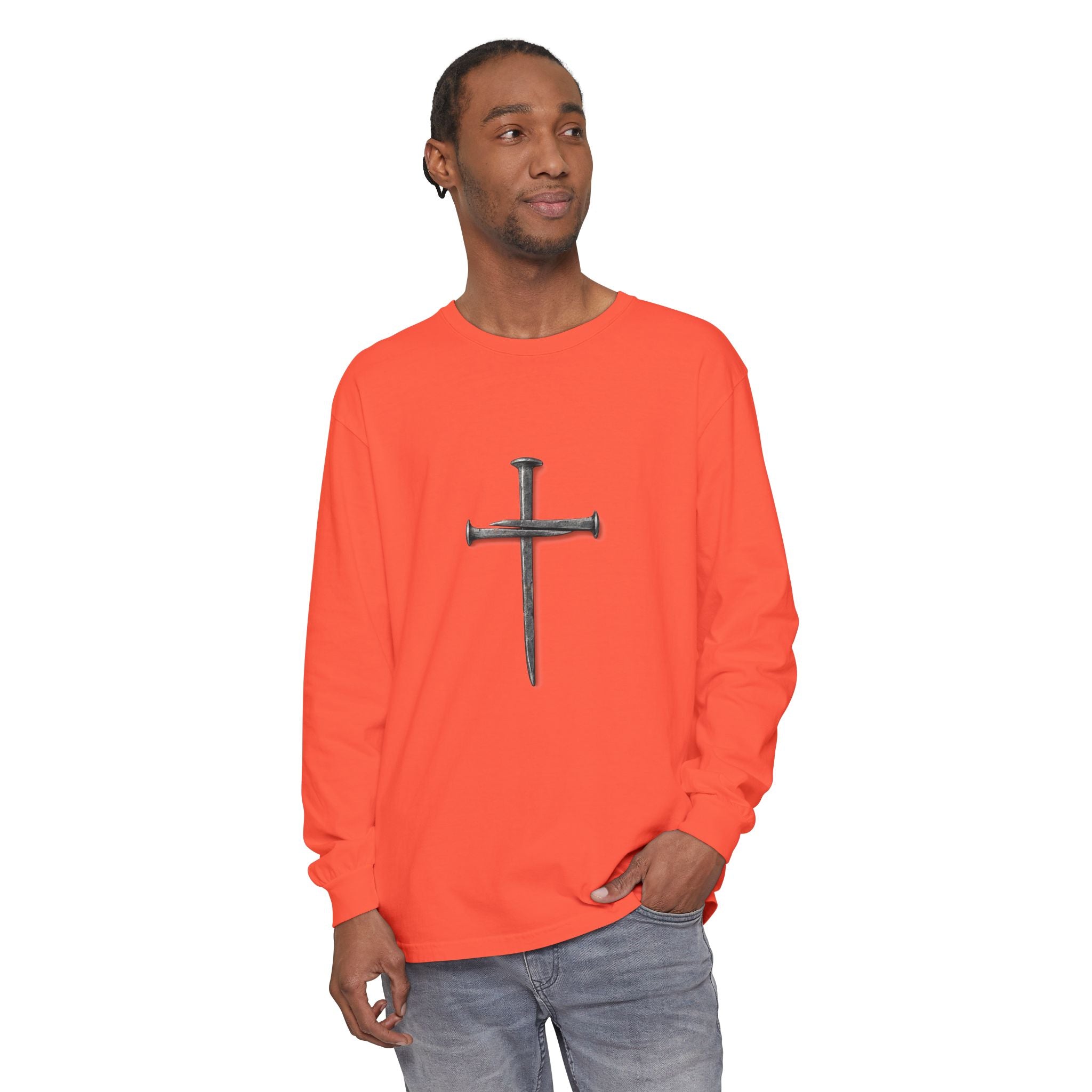 Nail Cross Long Sleeve Tee — Minimal Christian Faith Shirt