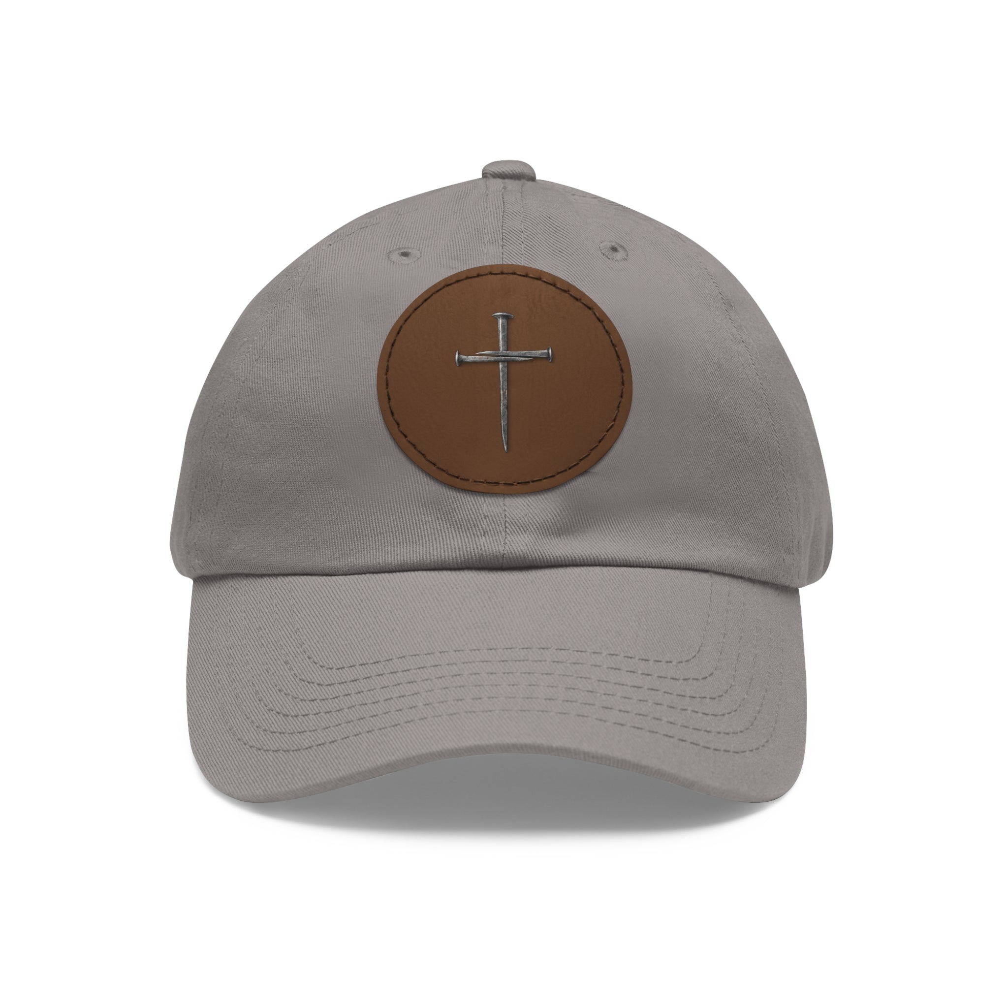 Embroidered Cross Leather Patch Dad Hat — Minimal Christian Baseball Cap