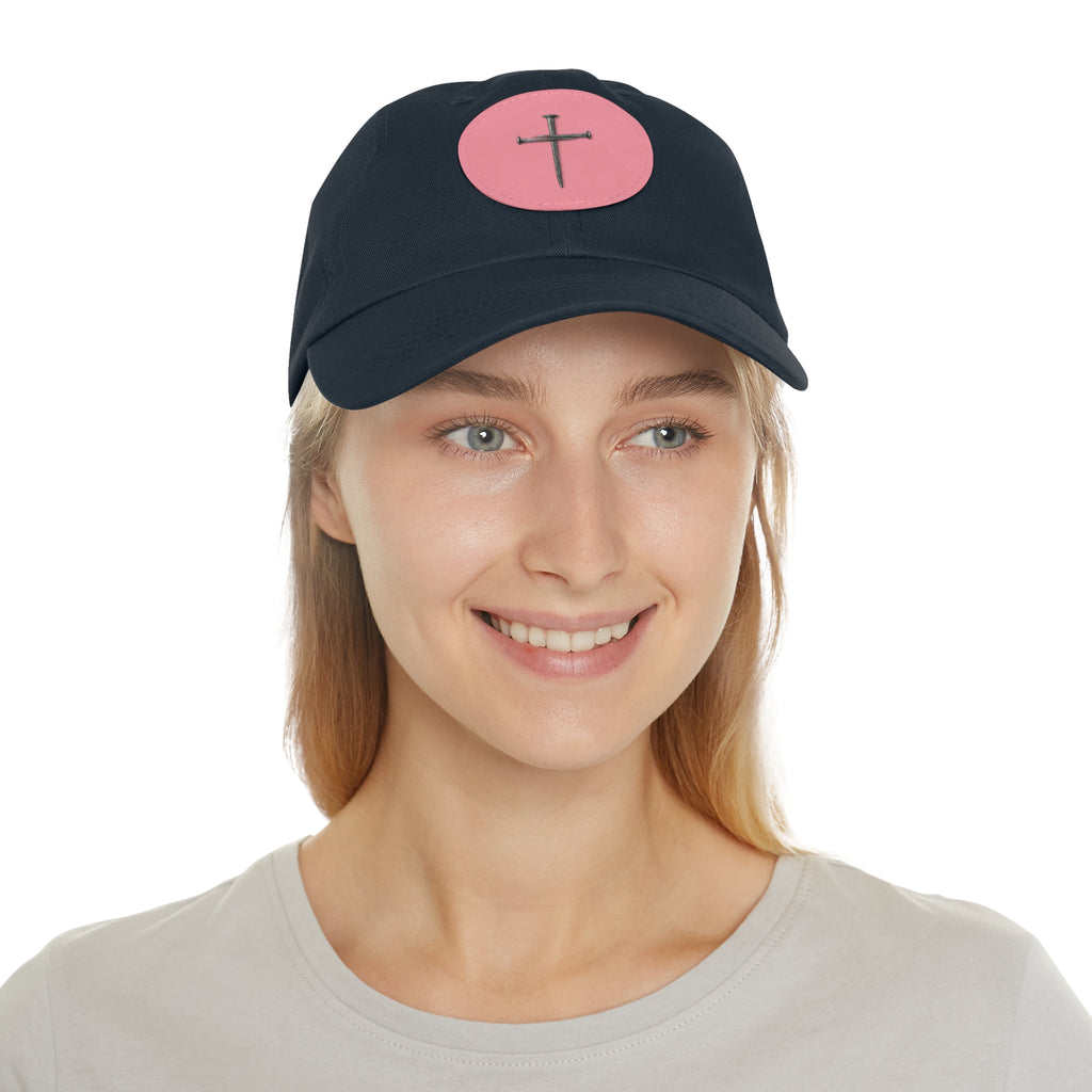 Embroidered Cross Leather Patch Dad Hat — Minimal Christian Baseball Cap