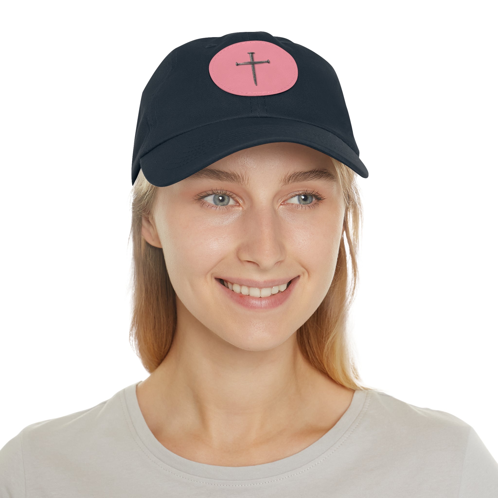 Embroidered Cross Leather Patch Dad Hat — Minimal Christian Baseball Cap