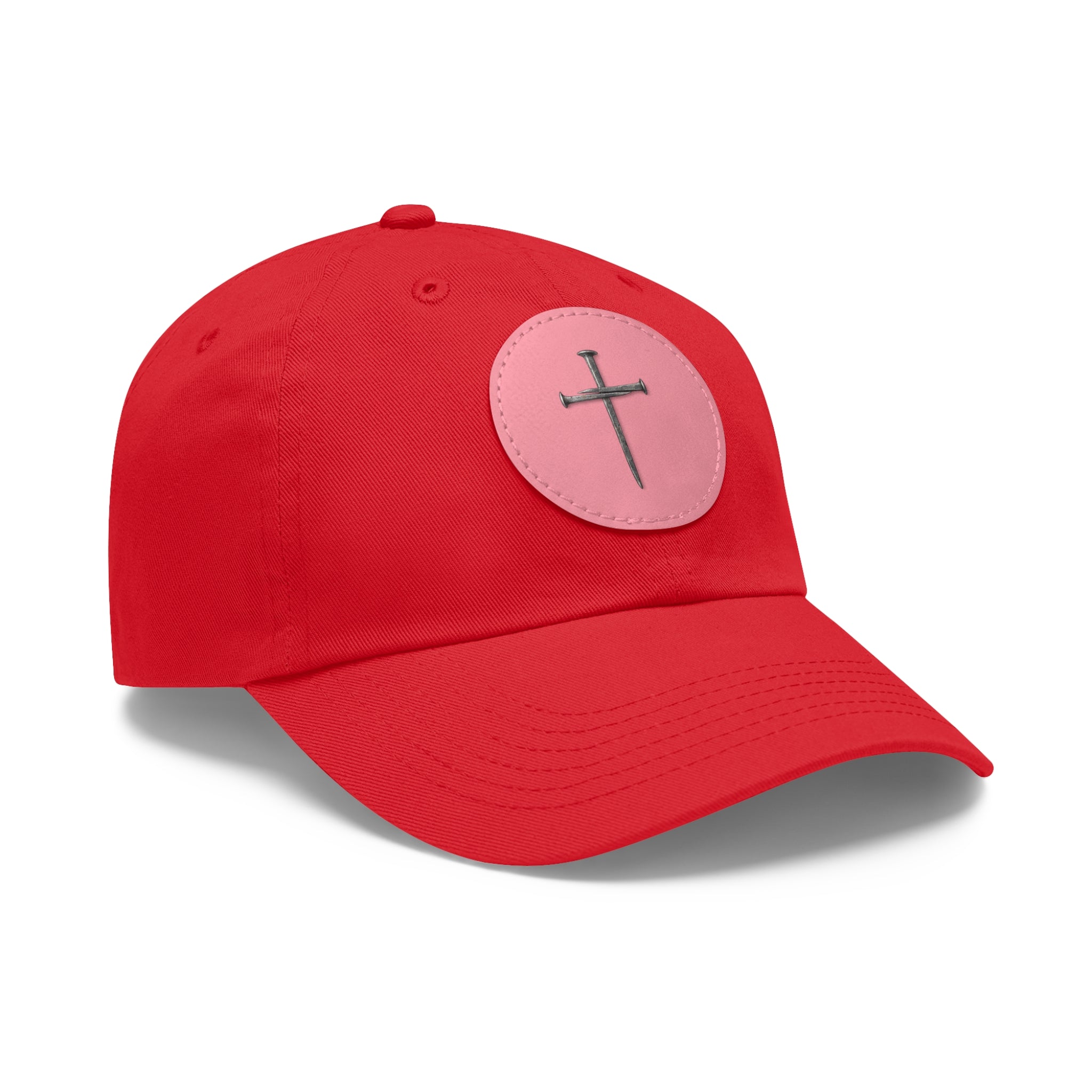Embroidered Cross Leather Patch Dad Hat — Minimal Christian Baseball Cap