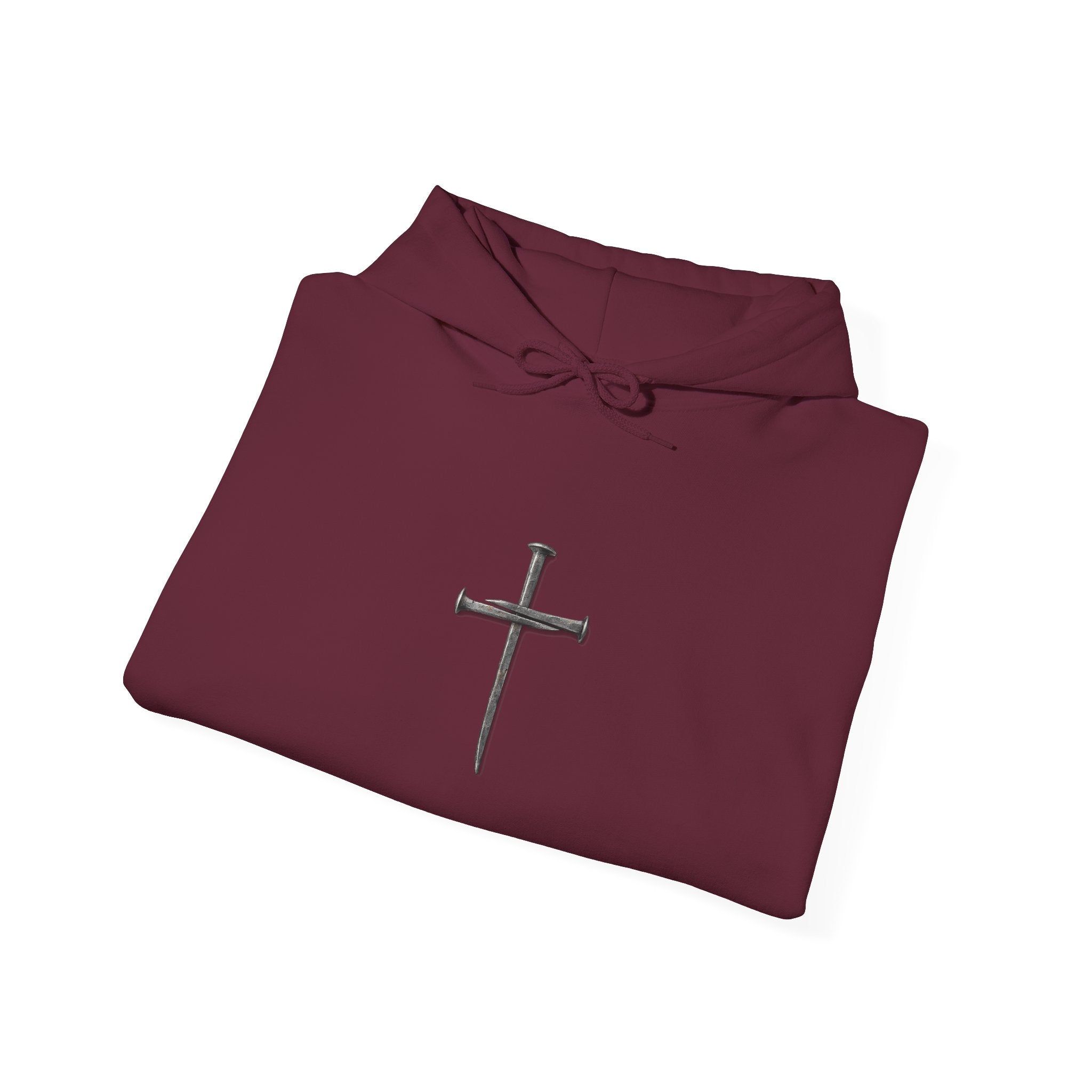 Minimal Cross Hoodie — Small Distressed Christian Cross Pullover