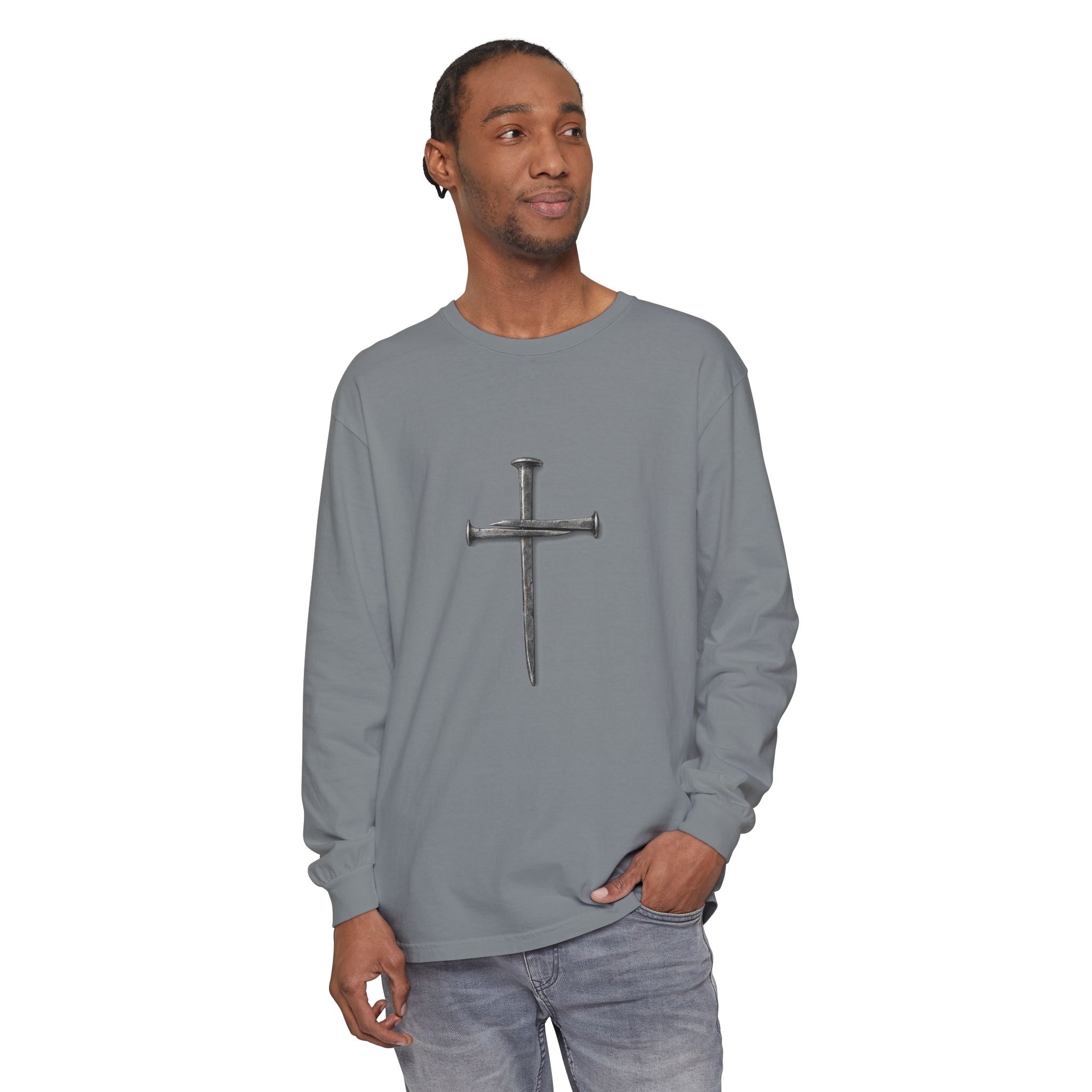 Nail Cross Long Sleeve Tee — Minimal Christian Faith Shirt