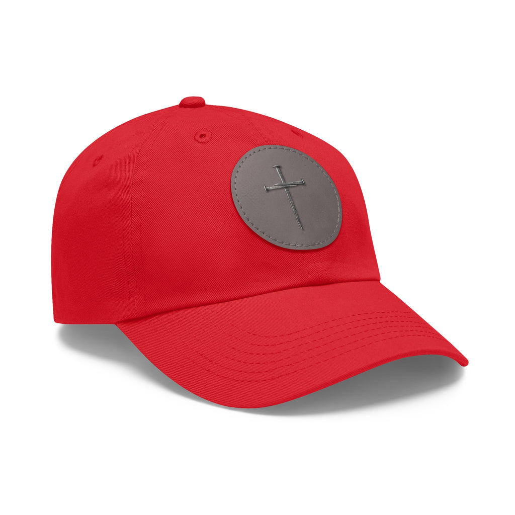 Embroidered Cross Leather Patch Dad Hat — Minimal Christian Baseball Cap