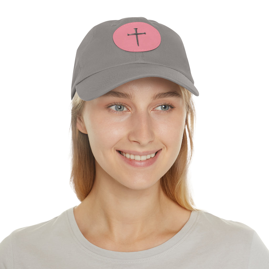 Embroidered Cross Leather Patch Dad Hat — Minimal Christian Baseball Cap