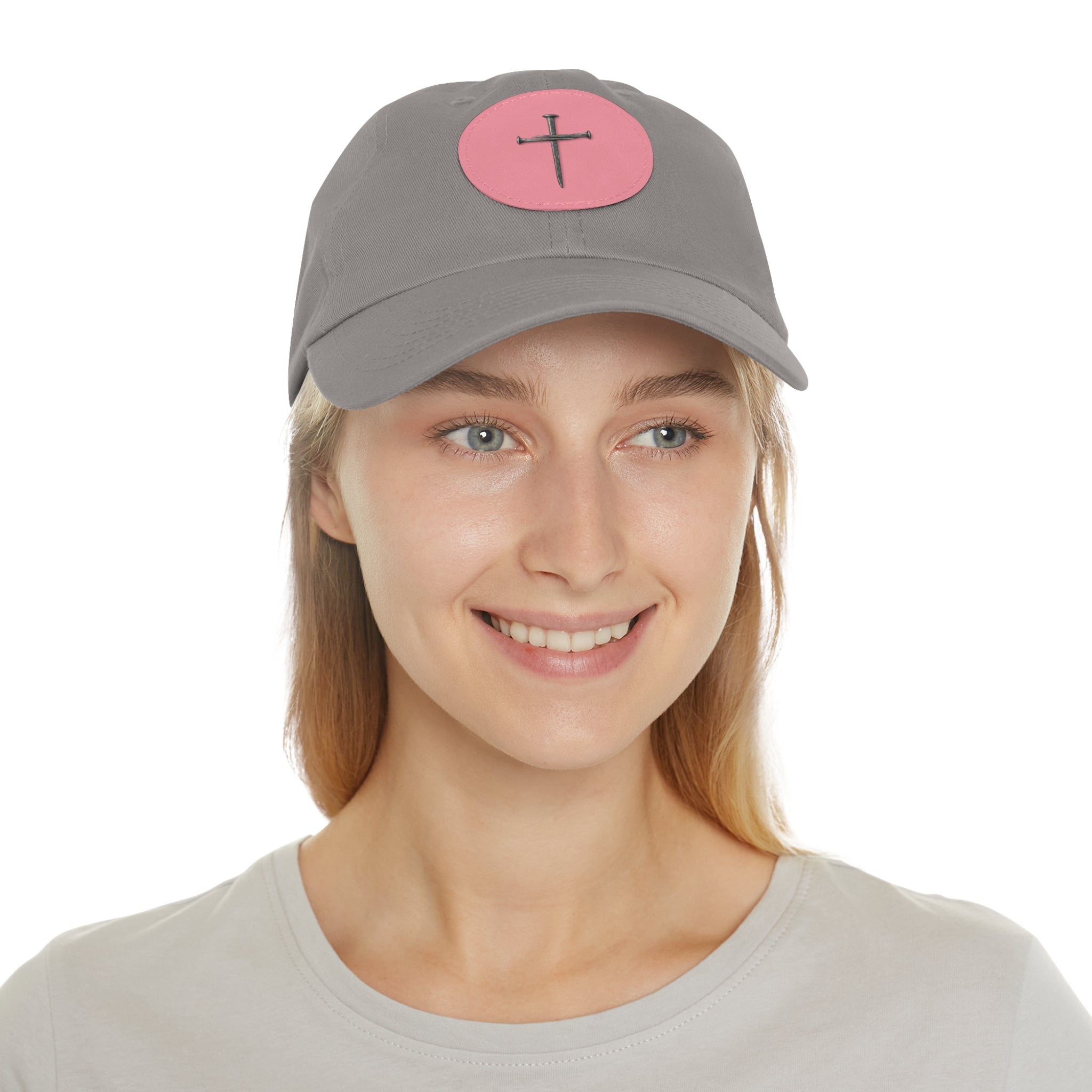 Embroidered Cross Leather Patch Dad Hat — Minimal Christian Baseball Cap