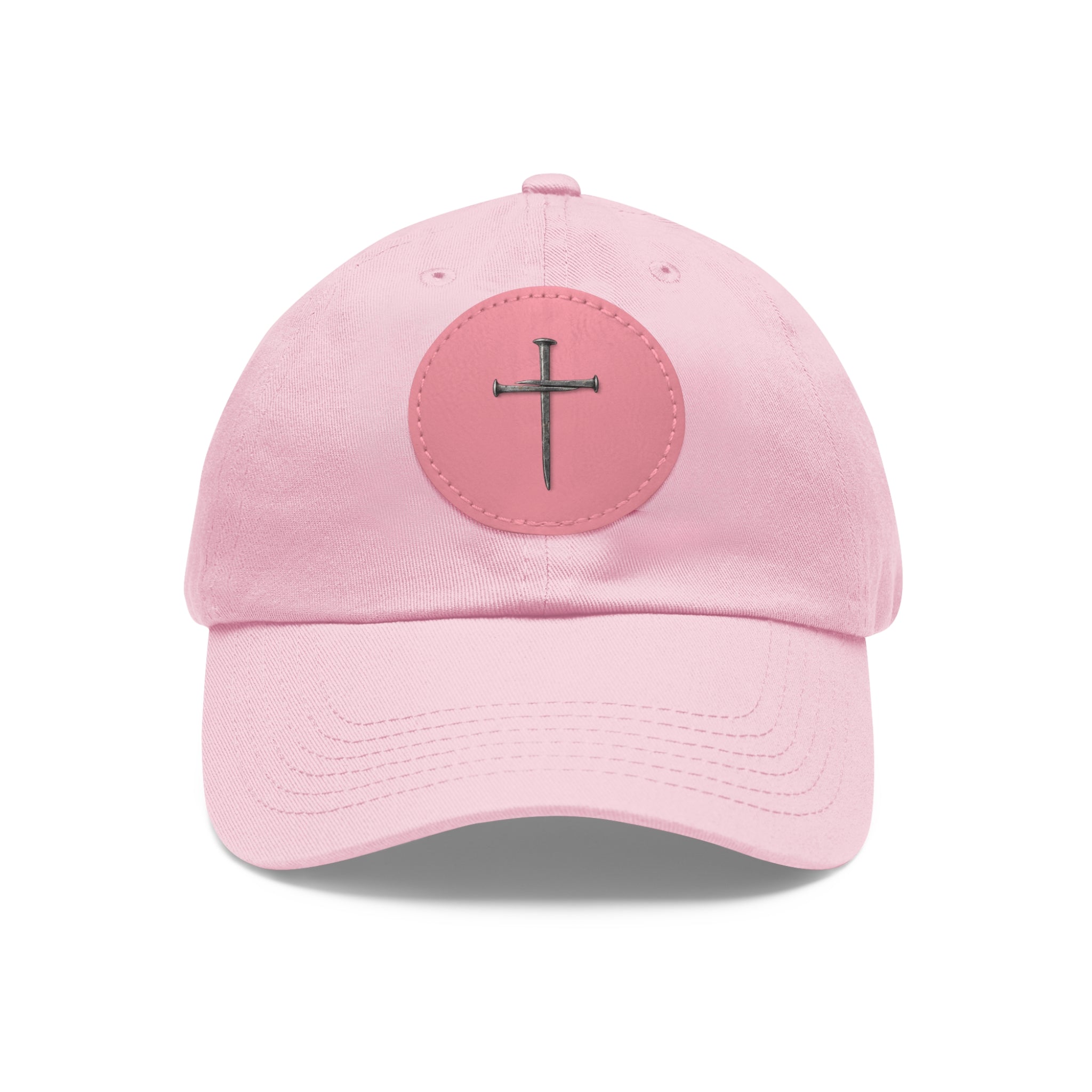 Embroidered Cross Leather Patch Dad Hat — Minimal Christian Baseball Cap