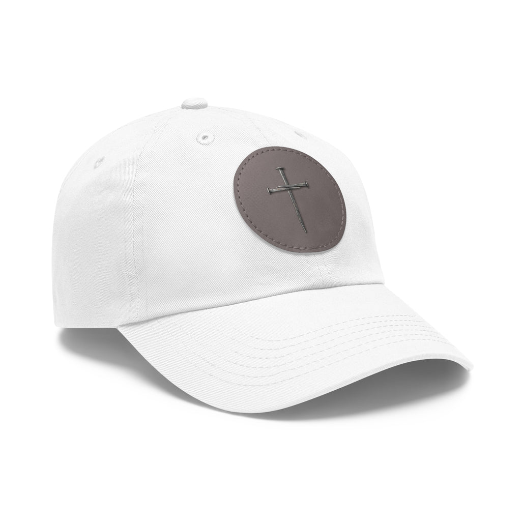 Embroidered Cross Leather Patch Dad Hat — Minimal Christian Baseball Cap