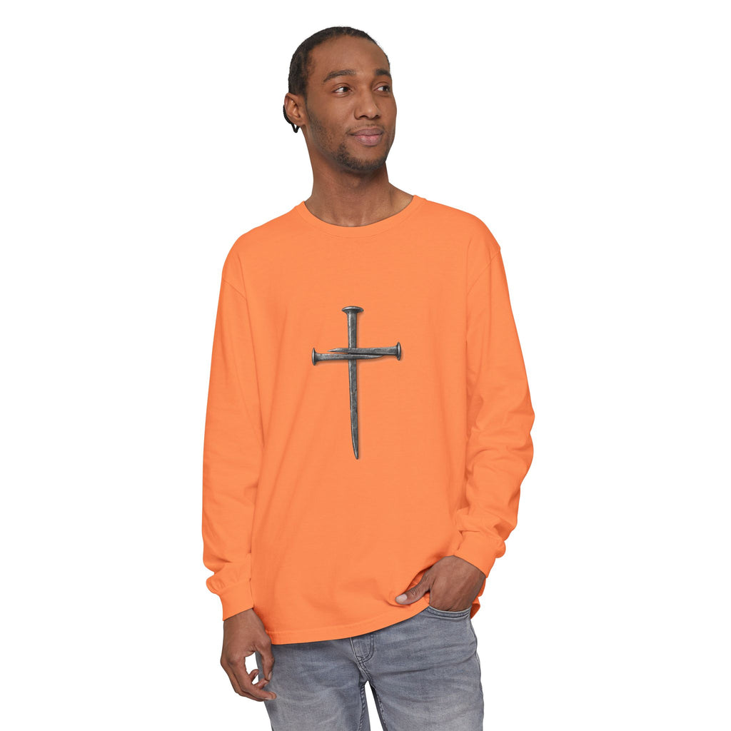Nail Cross Long Sleeve Tee — Minimal Christian Faith Shirt