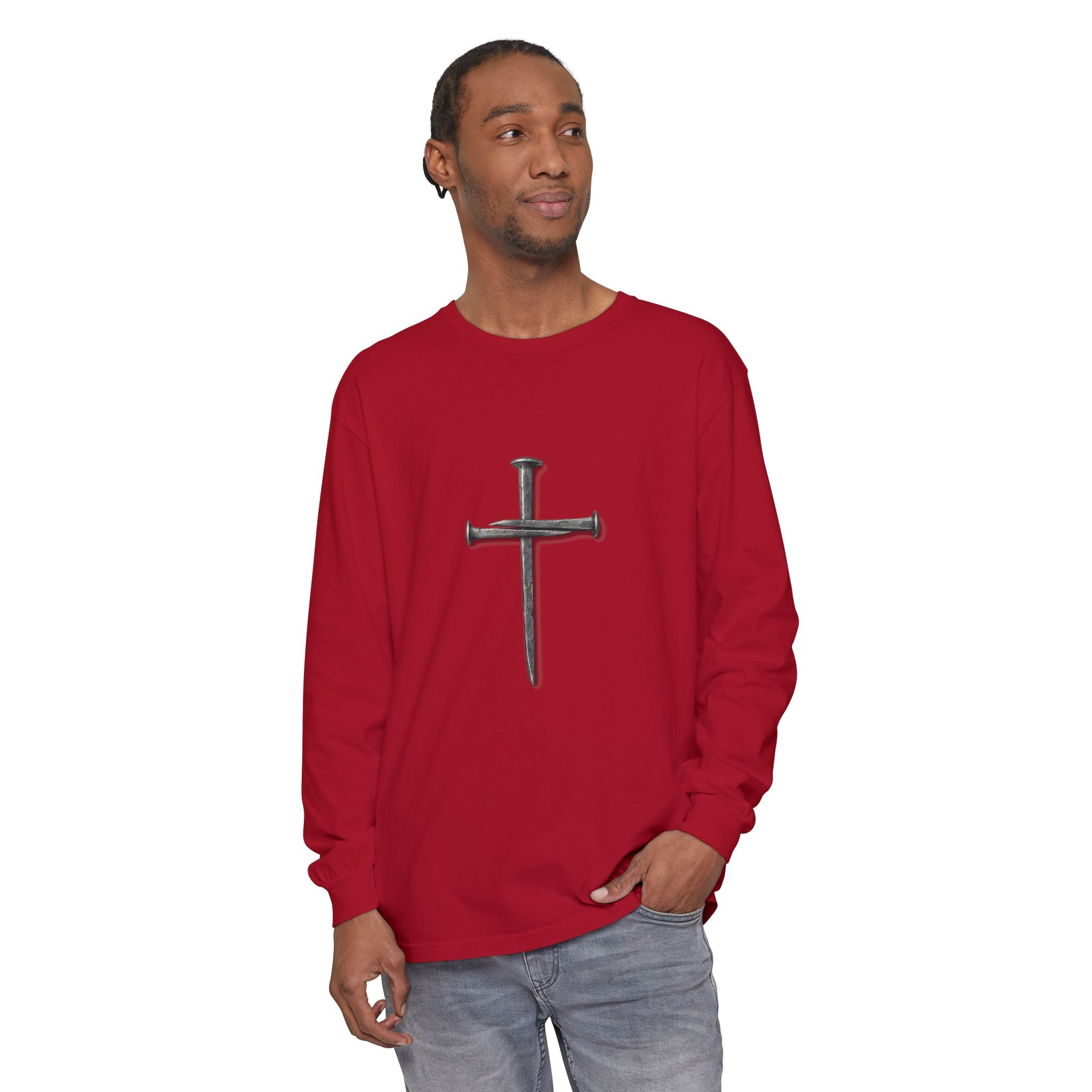 Nail Cross Long Sleeve Tee — Minimal Christian Faith Shirt