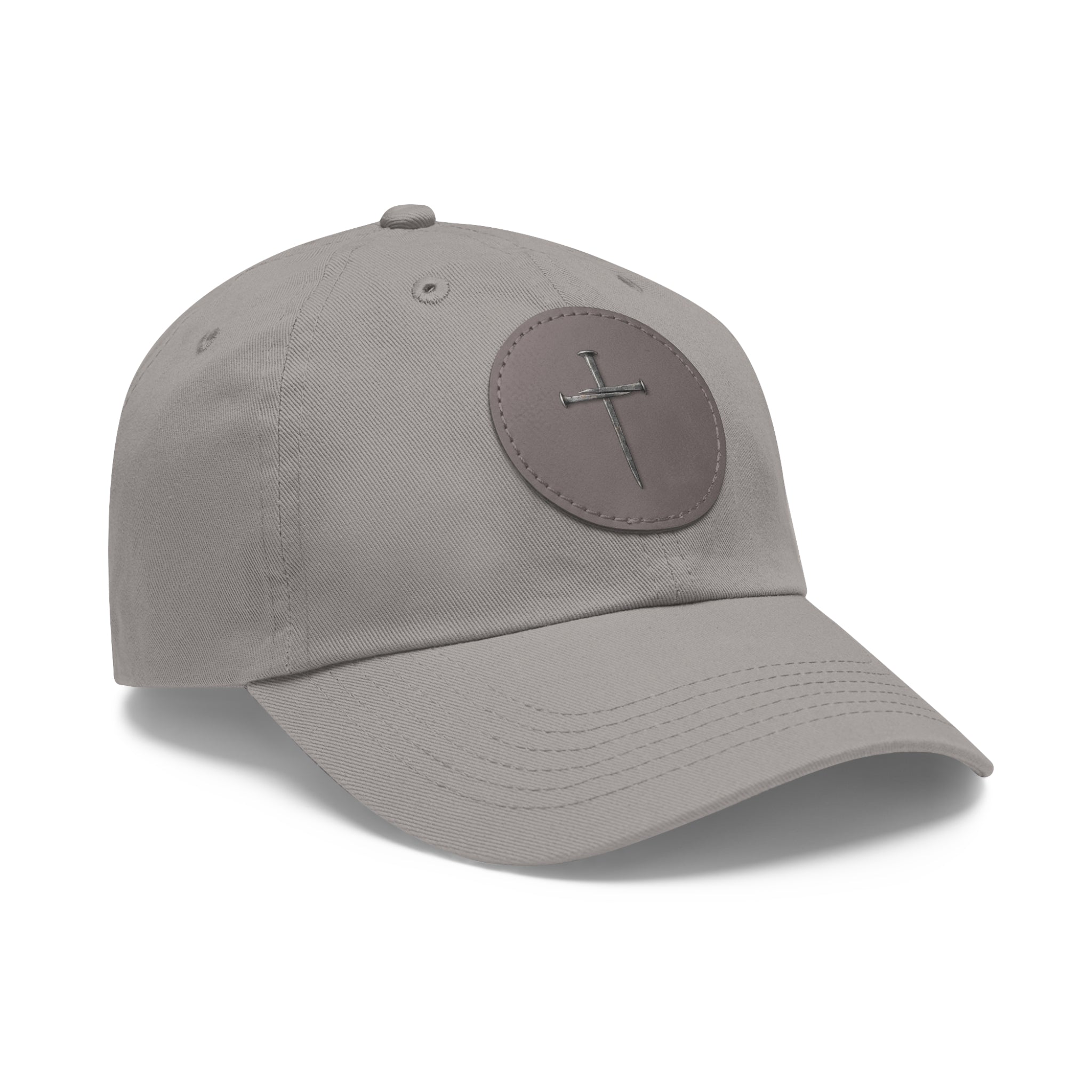 Embroidered Cross Leather Patch Dad Hat — Minimal Christian Baseball Cap