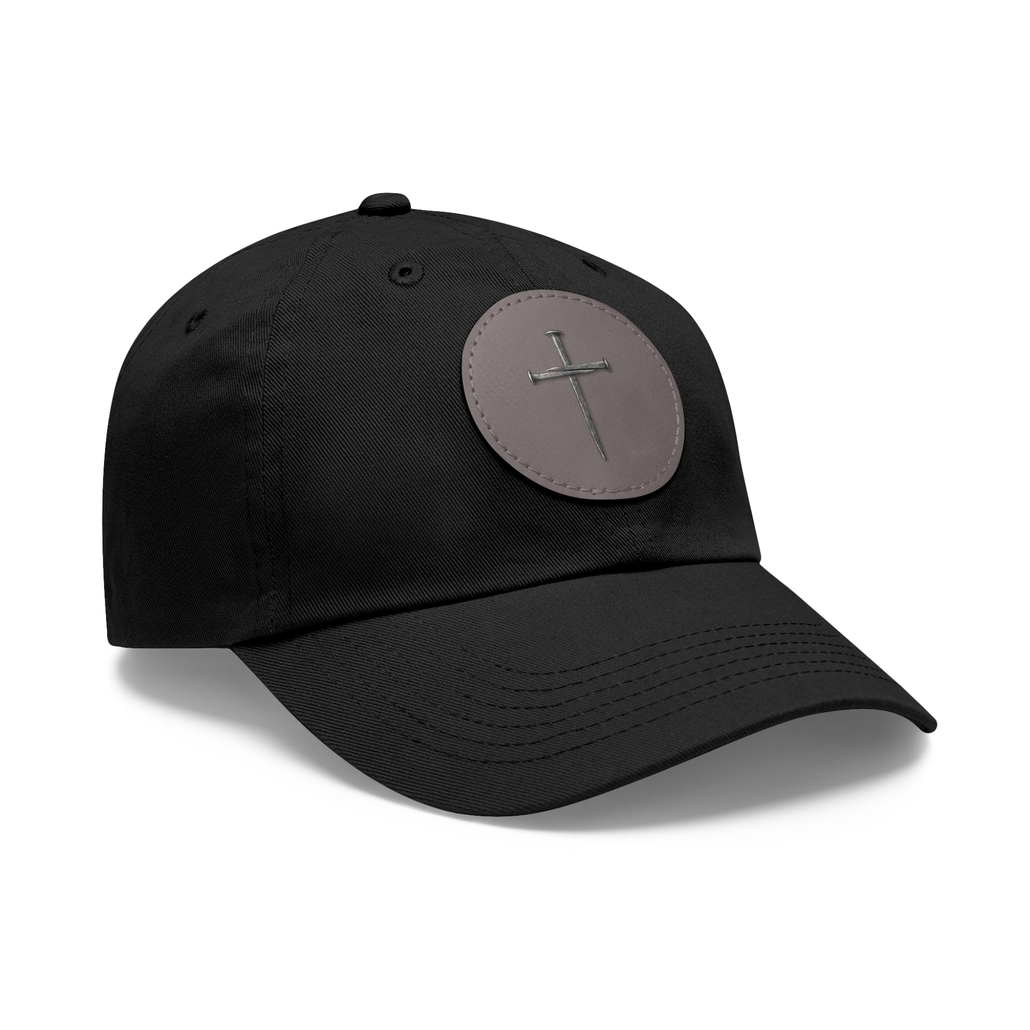 Embroidered Cross Leather Patch Dad Hat — Minimal Christian Baseball Cap