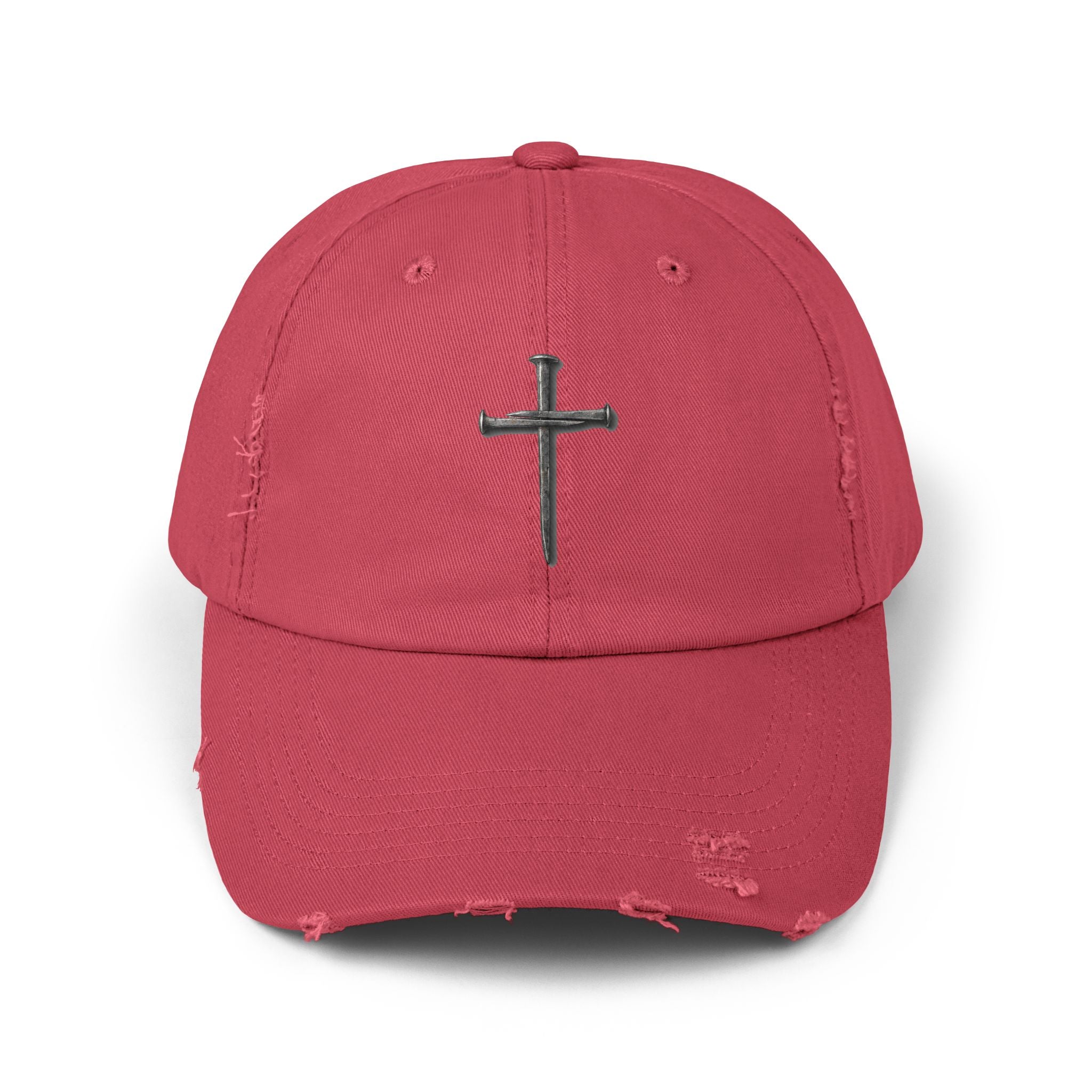 Distressed Black Cap with Silver Cross Embroidery — Faith-Inspired Baseball Hat