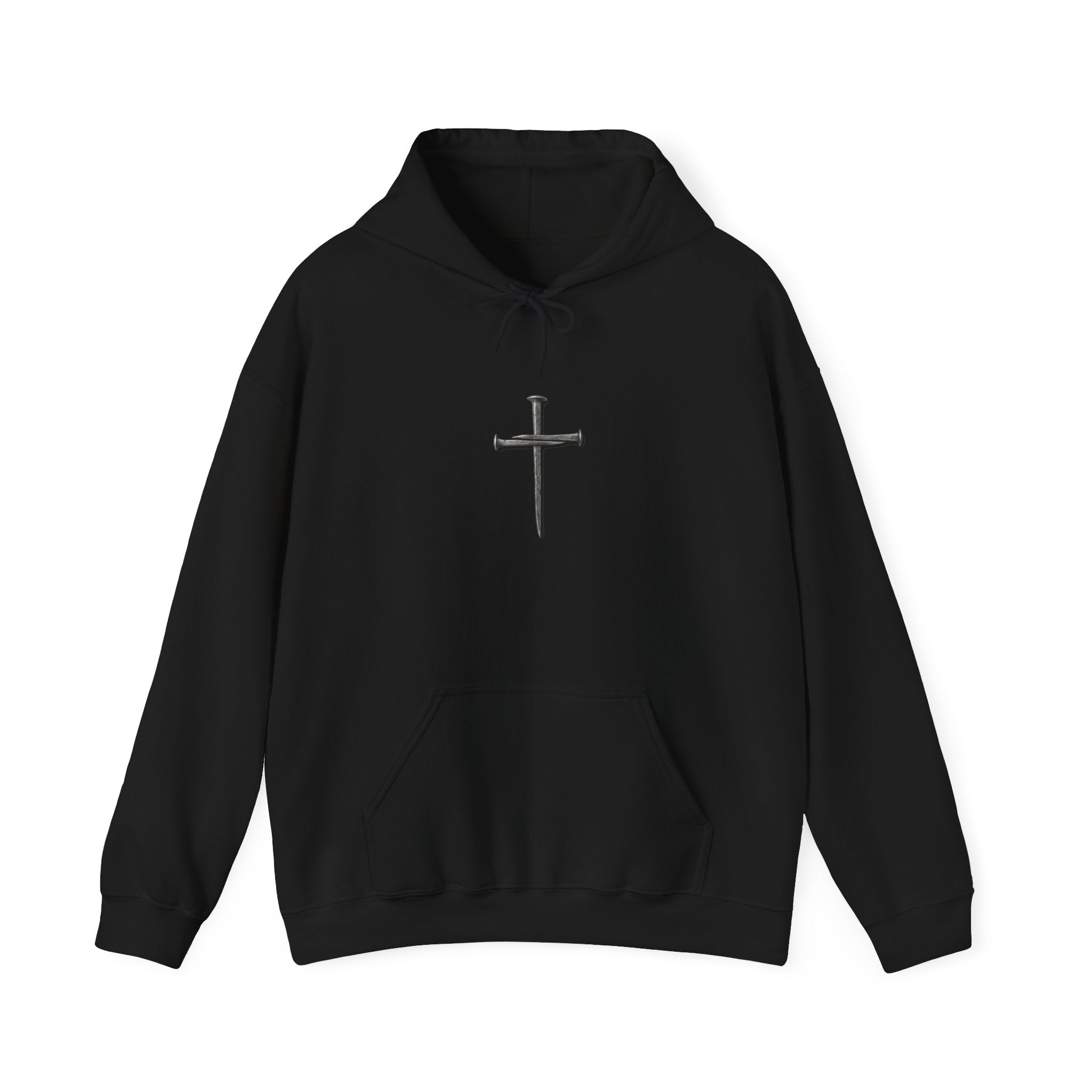 Minimal Cross Hoodie — Small Distressed Christian Cross Pullover
