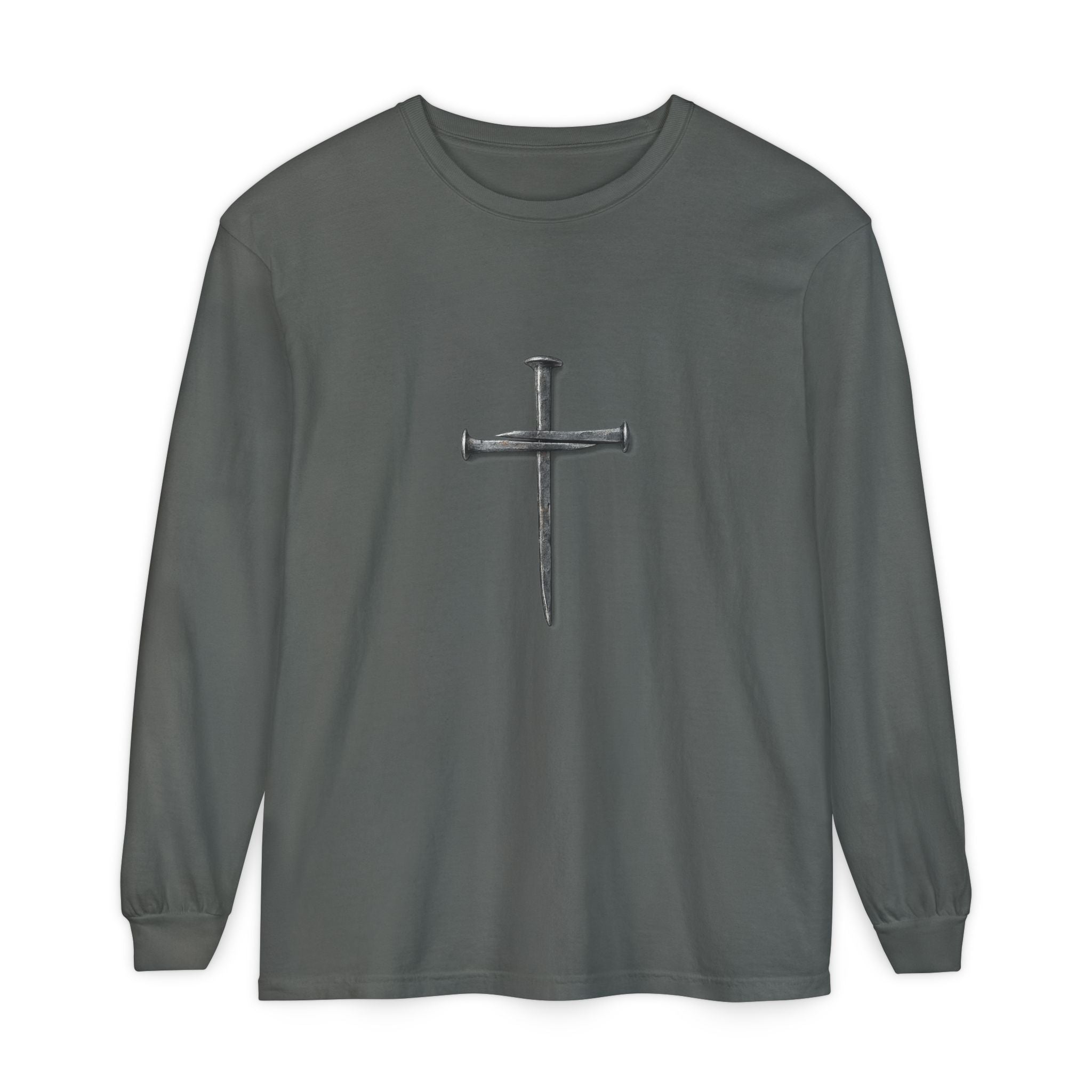 Nail Cross Long Sleeve Tee — Minimal Christian Faith Shirt