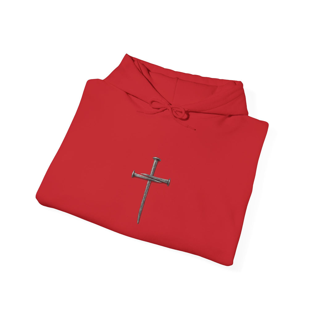 Minimal Cross Hoodie — Small Distressed Christian Cross Pullover