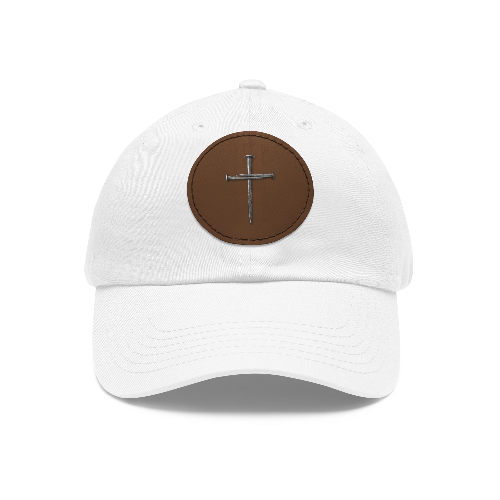 Embroidered Cross Leather Patch Dad Hat — Minimal Christian Baseball Cap