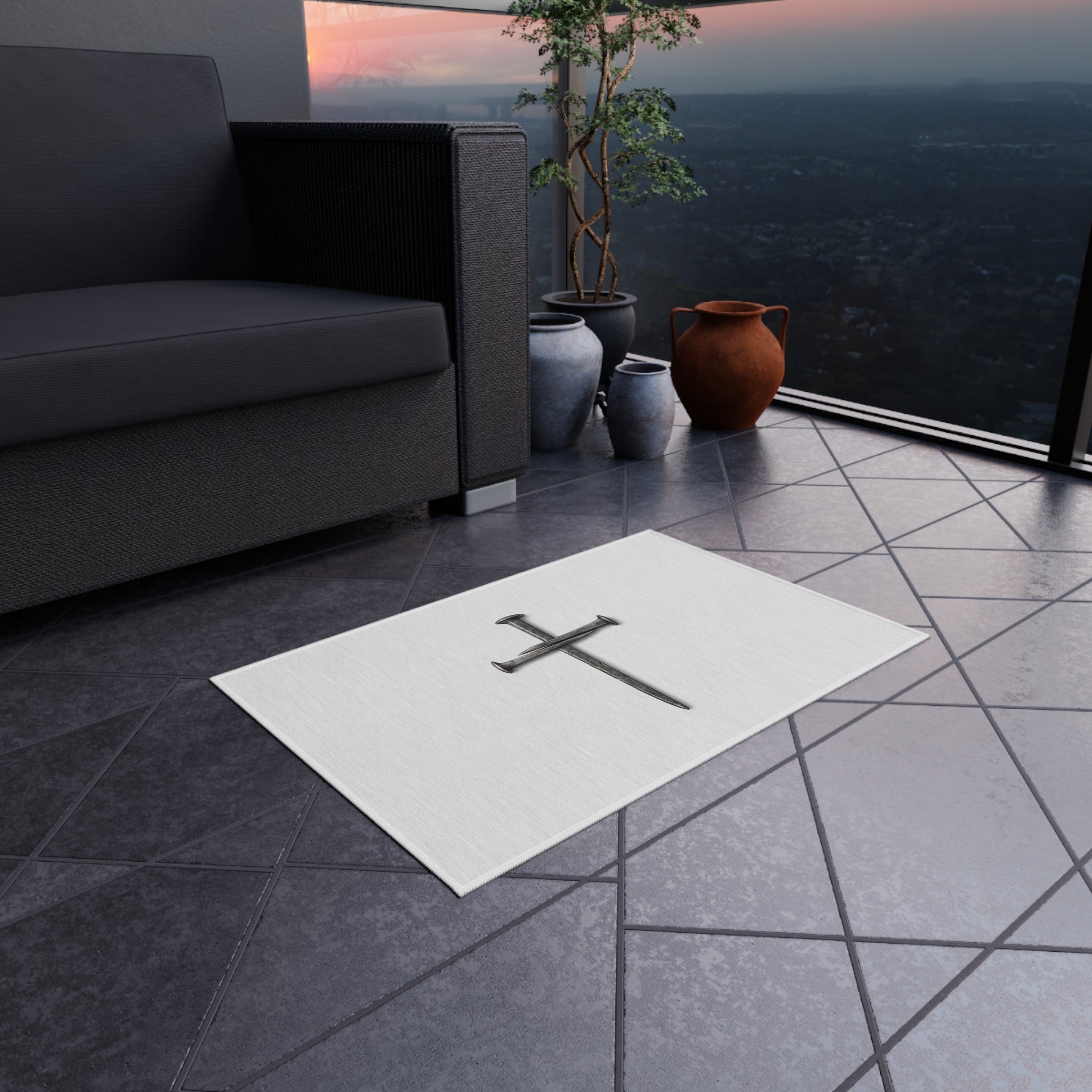 Nail Cross Outdoor Rug — Minimal Christian Patio Mat