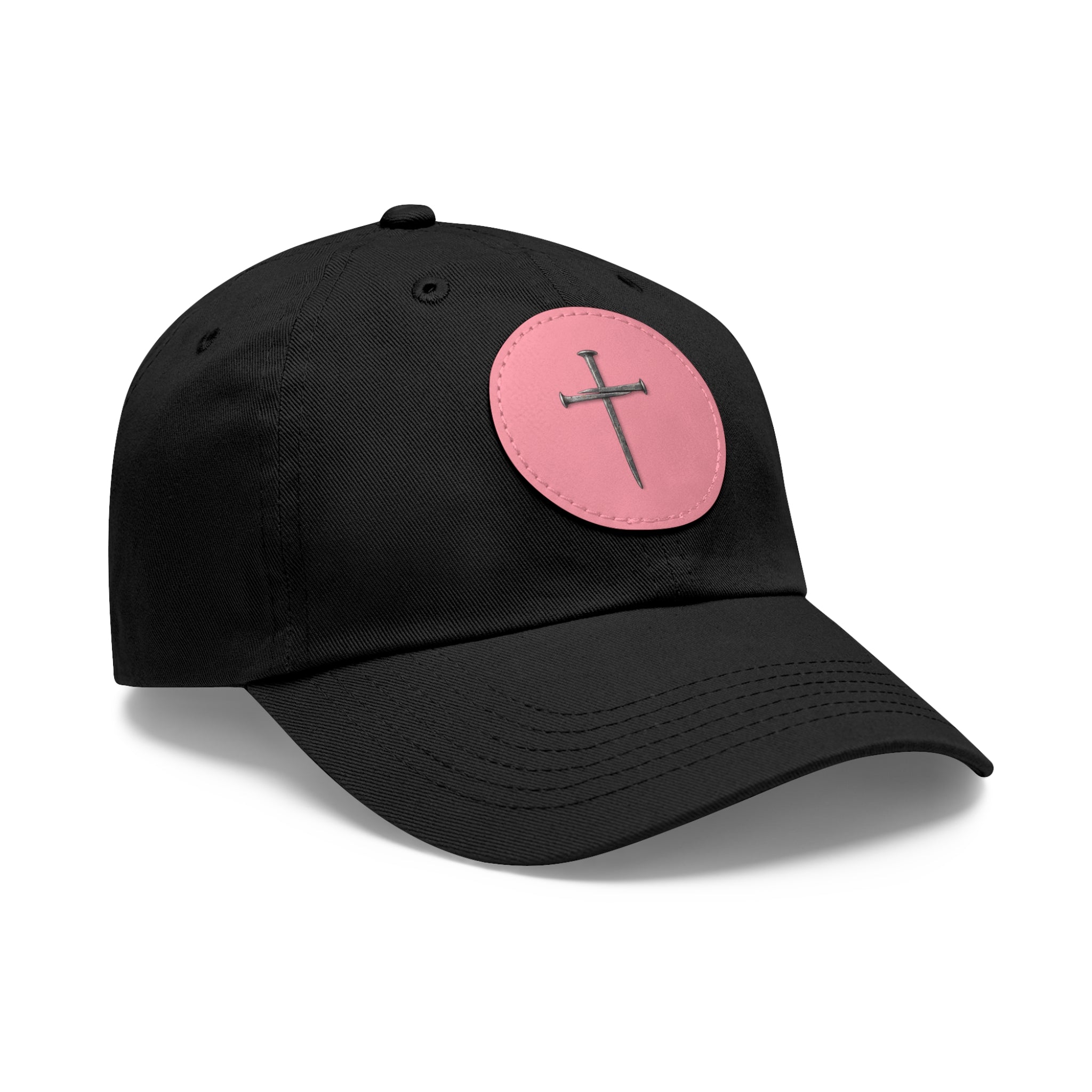Embroidered Cross Leather Patch Dad Hat — Minimal Christian Baseball Cap