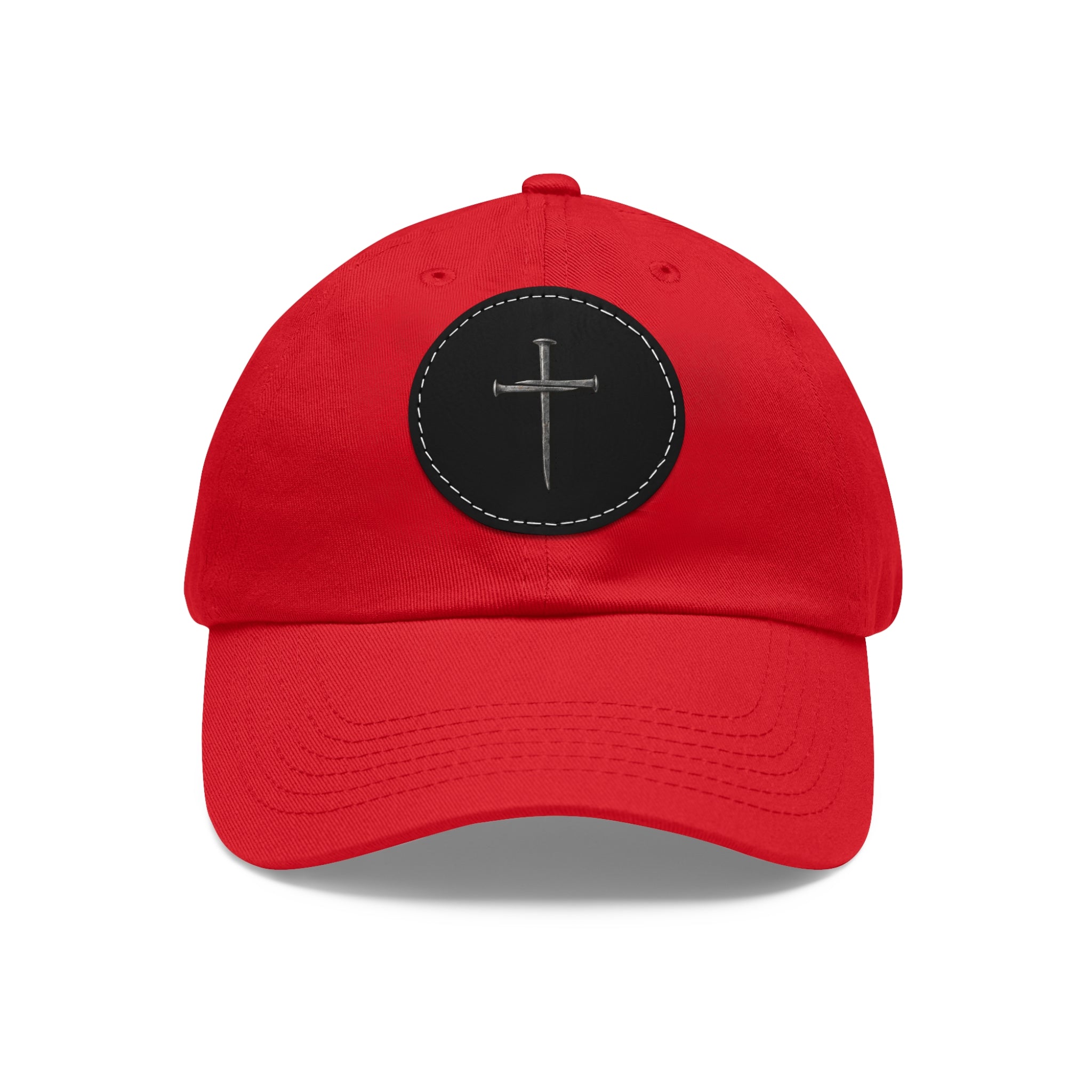 Embroidered Cross Leather Patch Dad Hat — Minimal Christian Baseball Cap